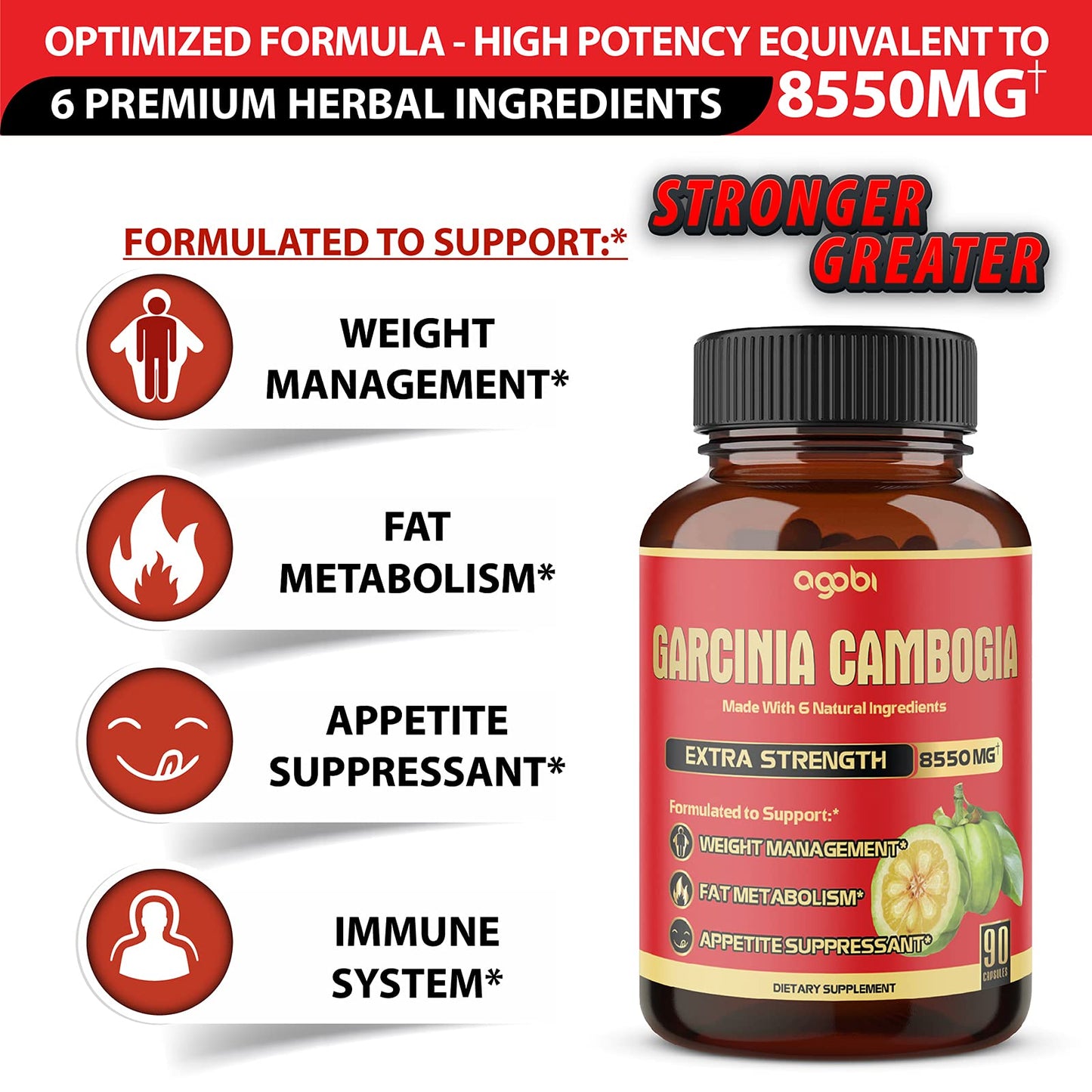 agobi Pure Garcinia Cambogia Capsules 8550mg - 6in1 with Green Tea, Arjuna, Garlic Bulb agobiUS supplements