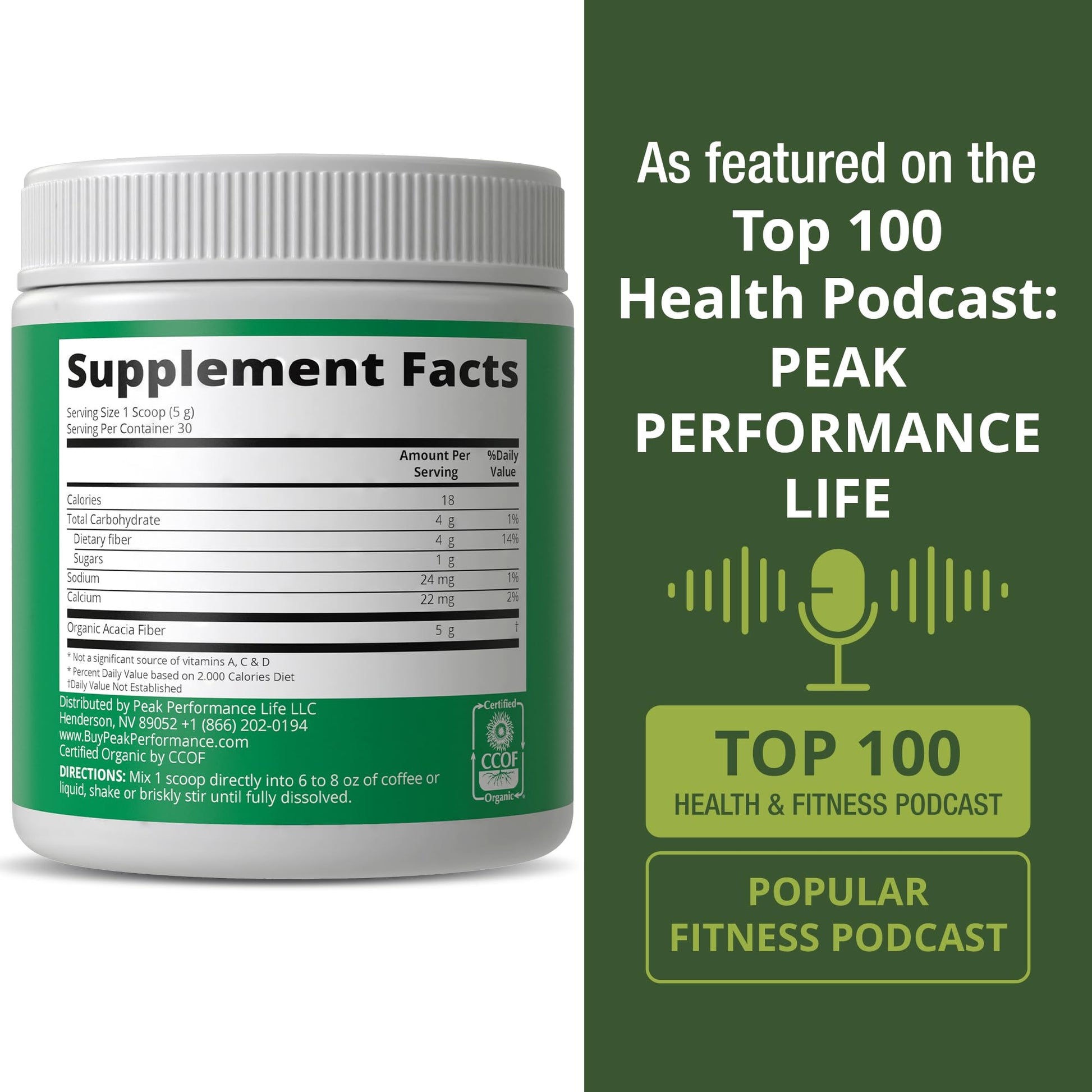 Peak Performance Organic Acacia Senegal Prebiotic Fiber Powder. Unflavored USDA Organic Plant Based Soluble Vegan Prebiotics Gut Health Supplement with Digestive Enzymes Peak PerformanceAu supplements