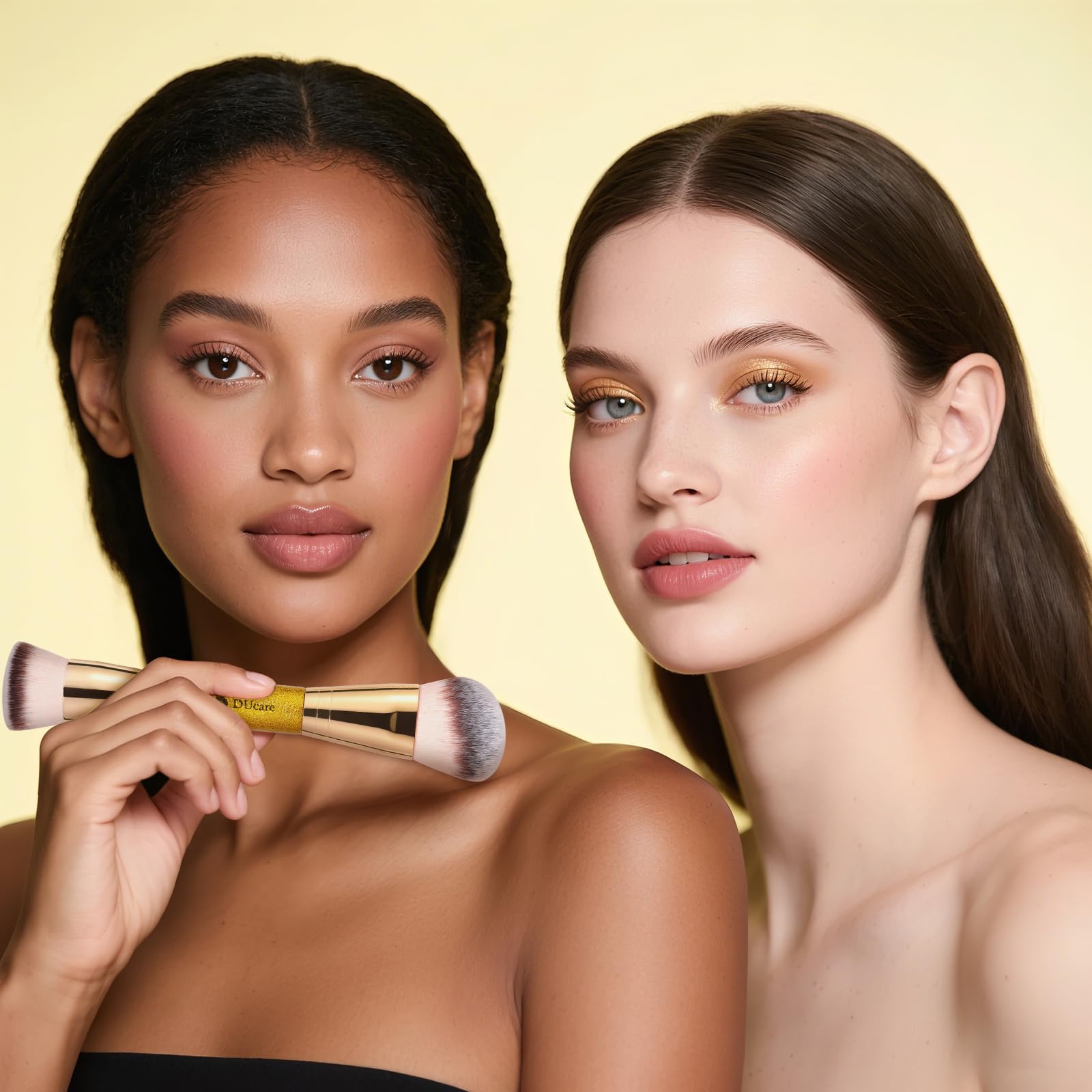 DUcare Dual End Foundation Contour Bronzer Brush, Gold Glitter Handle Double Ended Professional Face Makeup Tool for Liquid Cream Powder DUcareAu supplements