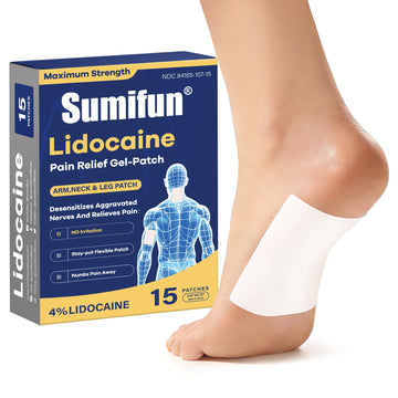 Sumifun Medium Size Lidocaine Patches - Plantar Fasciitis Relief, Foot & Neck & Arm & Small Pain Areas - Maximum OTC Strength - Stays in Place (Small, Count, 15) SumifunAu supplements