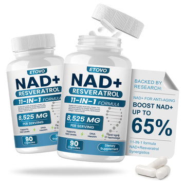 ETOVO NAD+ Supplement, 8525 mg Liposomal NAD Resveratrol Supplement for Women and Men with Coptisine Quercetin Curcumin Supports Cellular Health, Energy & Healthy Anti-Aging 180 Counts ETOVOAu supplements