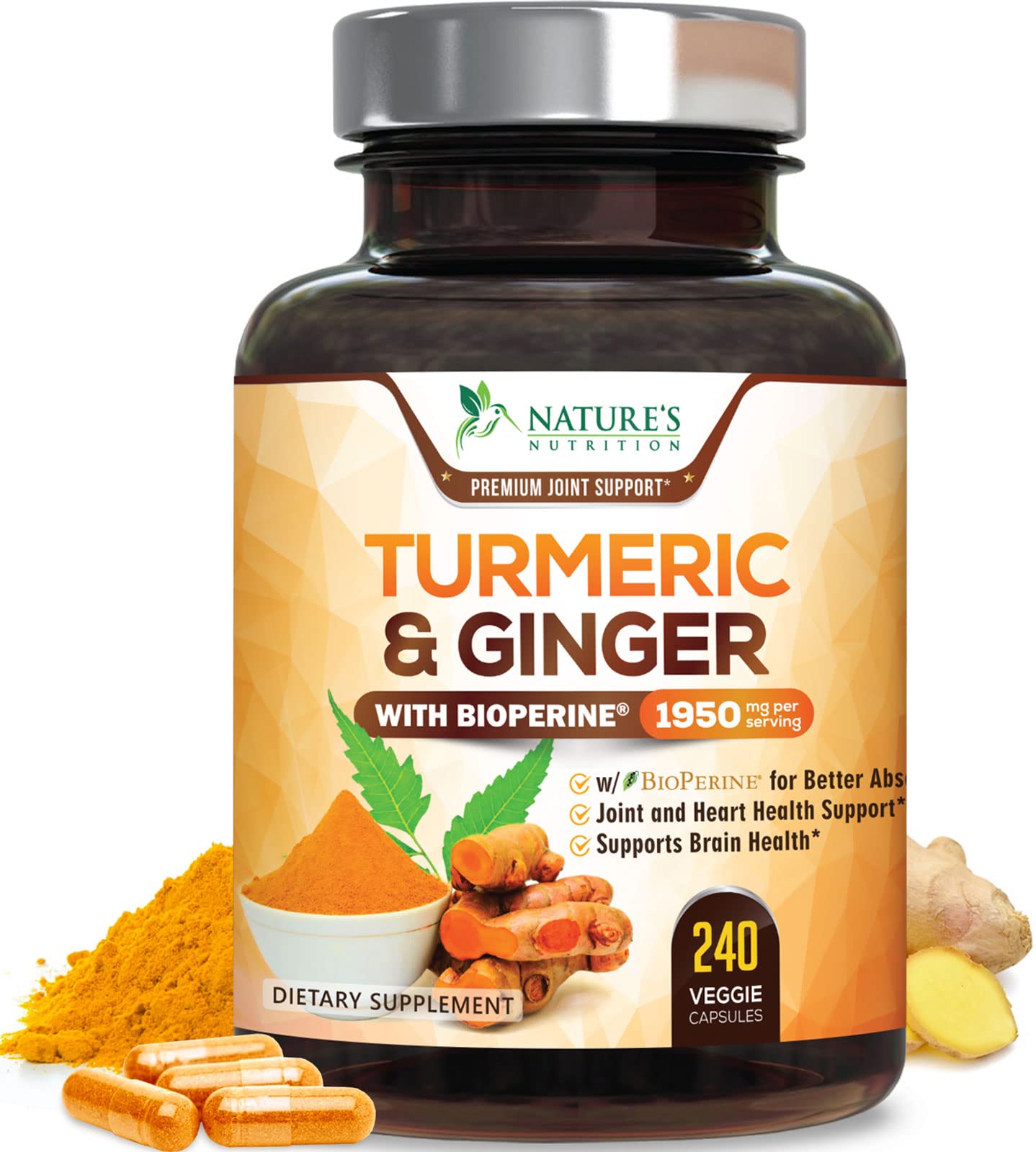 Turmeric Curcumin with BioPerine & Ginger 95% Standardized Curcuminoids 1950mg Nature's NutritionAu supplements