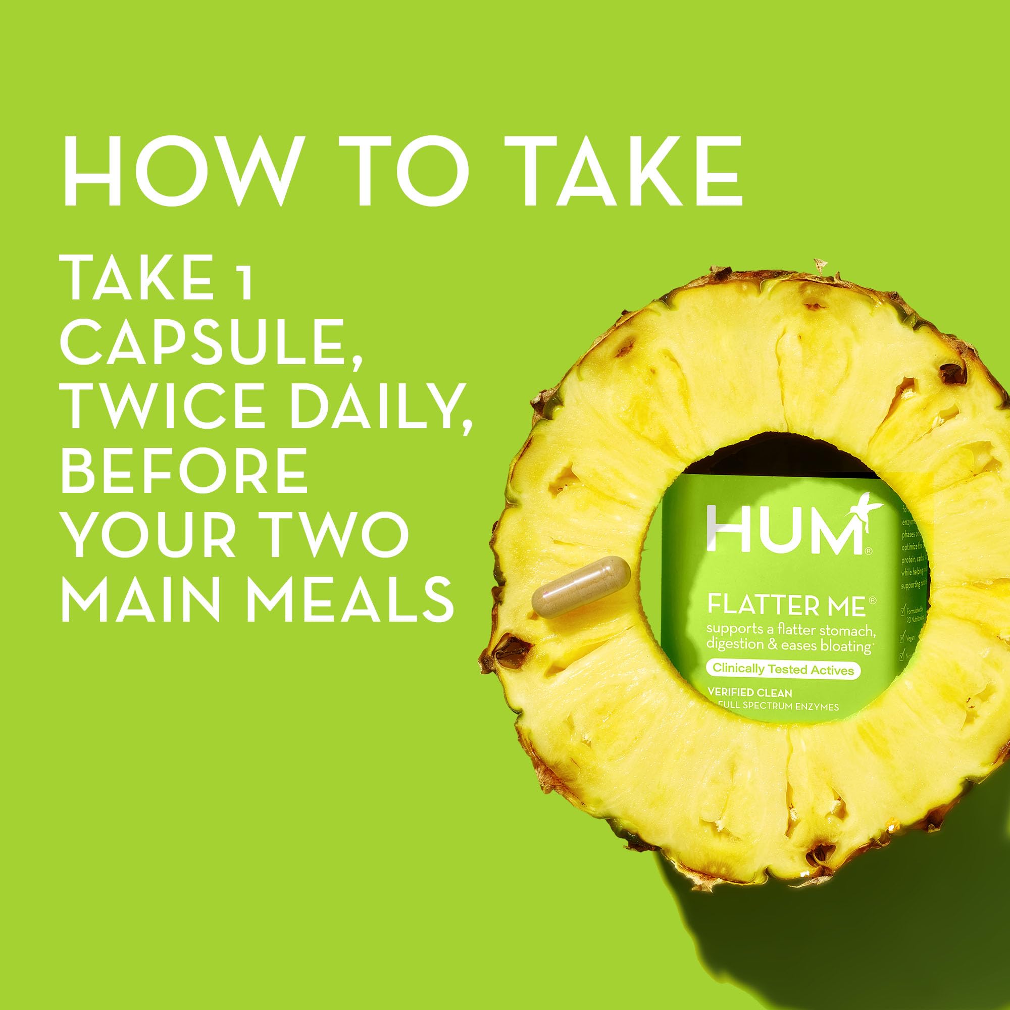 HUM Flatter Me Supplement for Daily Bloating - 18 Full Spectrum Digestive HUMUS supplements