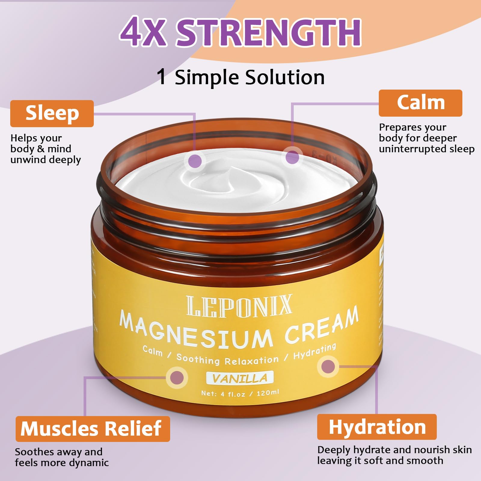 Magnesium Cream for Sleep & Muscle Recovery - Soothing Topical Magnesium Lotion for Leg Cramps, Joint Comfort, Pain Relief - Relaxing Magnesium Body Butter for Men Women Kids (120ml, Vanilla) LEPONIXAu supplements