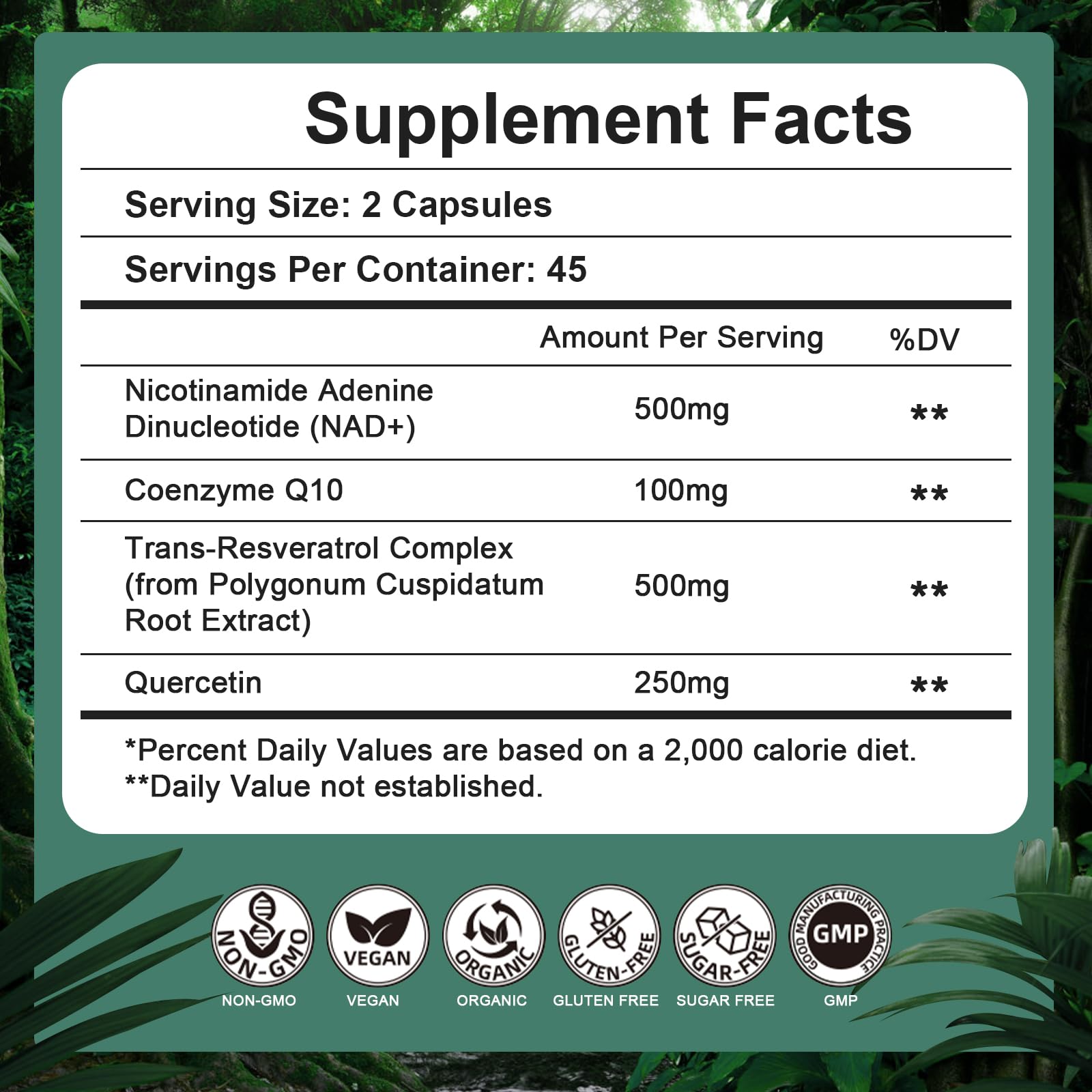 NAD Supplement 500mg, Pure Organic NAD+ Supplement for Women & Men, NAD+ with Trans-Resveratrol & CoQ10 & Quercetin for Cellular Energy & Healthy Aging, NMN Alternative (90 Vegan Caps) VitaHarborAu supplements