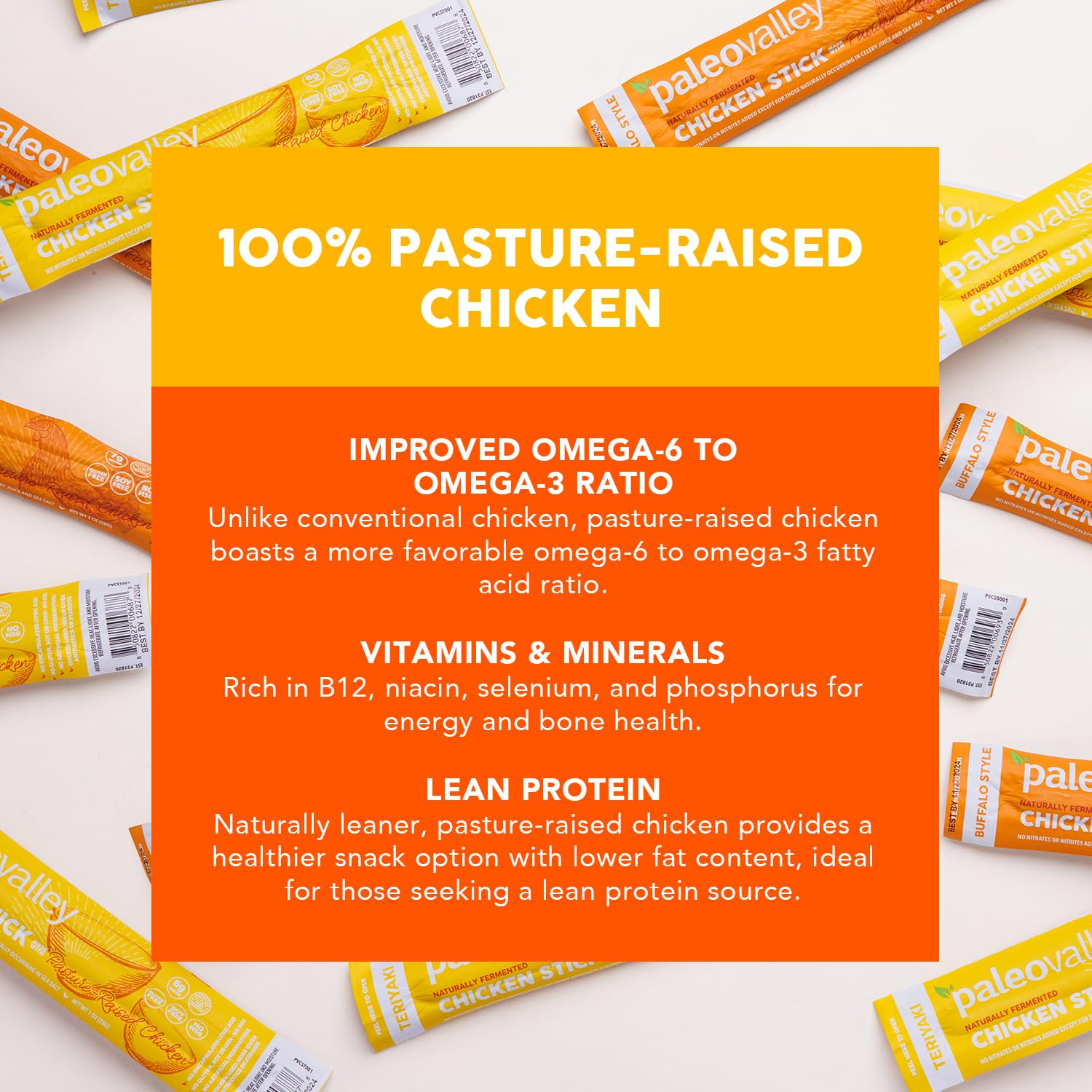 Paleovalley Pasture-Raised Chicken Sticks – 10 Pack – 7g Protein per Stick – Keto-Friendly, Paleo, Gluten-Free, Nitrate-Free – On-the-Go Snack (10 Pack, Buffalo) PaleovalleyUS supplements