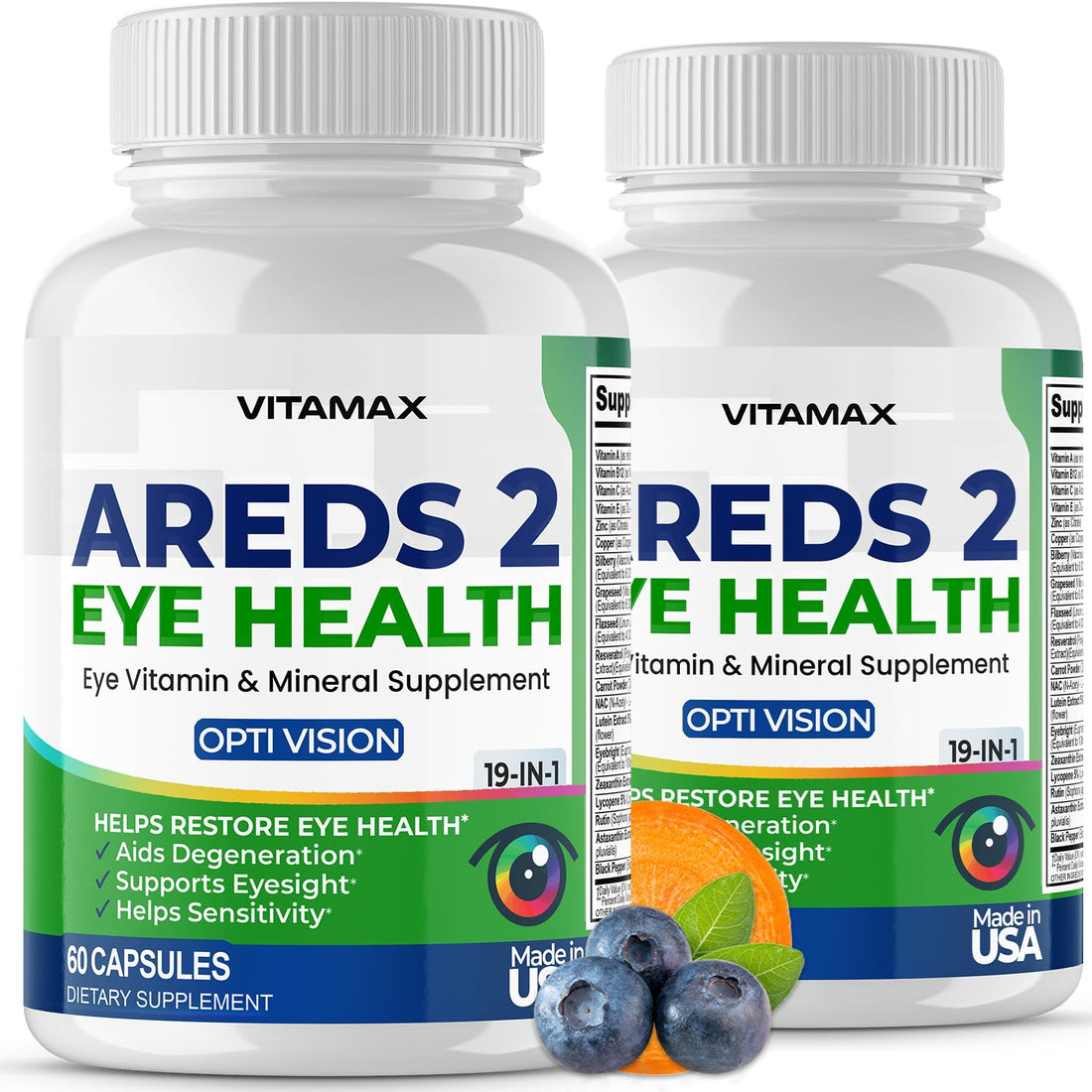 AREDS 2 Eye Vitamins - Lutein, Zeaxanthin, Bilberry, Astaxanthin Mineral Vision Supplement - Supports Eye Strain, Dry Eyes, Pressure, and Vision Health - Made in USA - 120ct VitamaxAu supplements