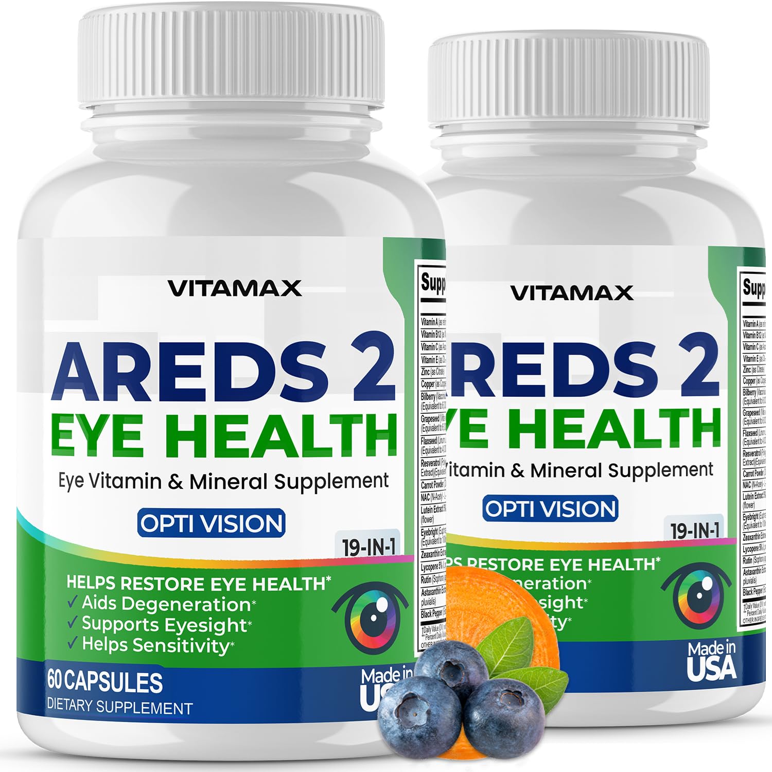 AREDS 2 Eye Vitamins - Lutein, Zeaxanthin, Bilberry, Astaxanthin Mineral Vision Supplement - Supports Eye Strain, Dry Eyes, Pressure, and Vision Health - Made in USA - 120ct VitamaxAu supplements