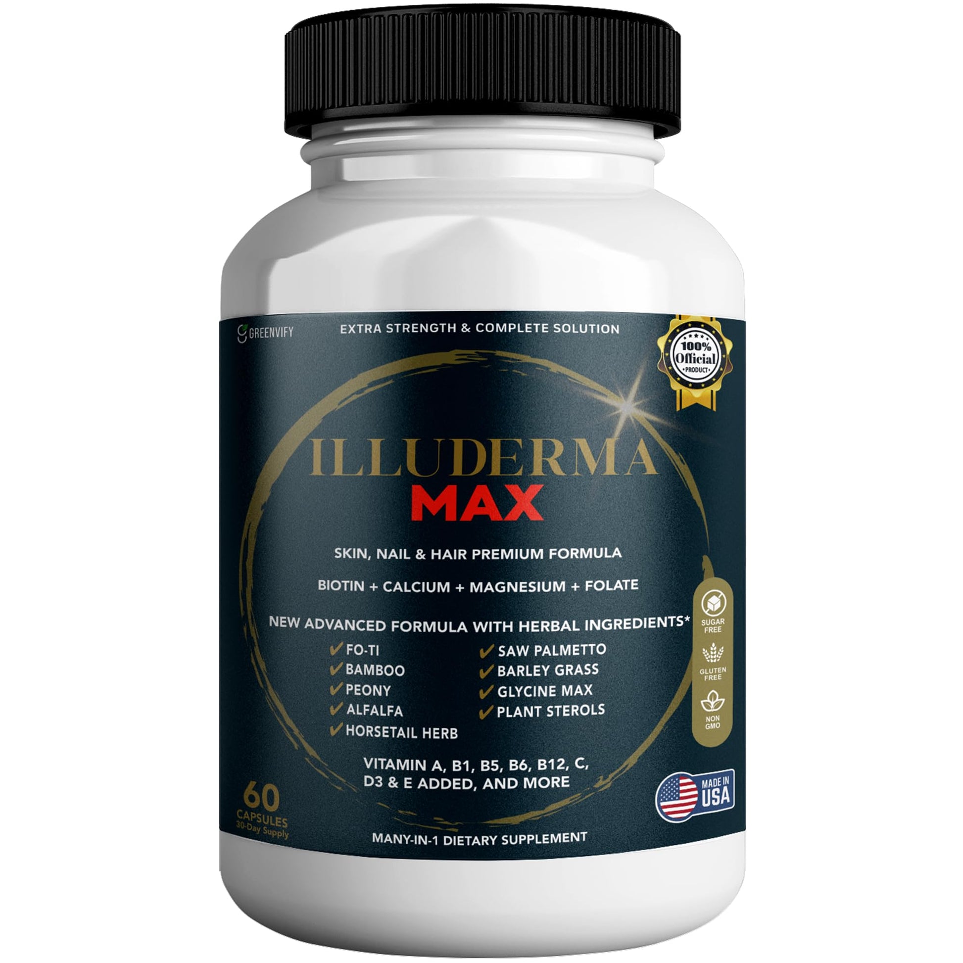 GREENVIFY Illuderma Max Hair, Skin and Nail Supplement, 60 Capsules, with Biotin 5000mcg, Vitamins and Herbal Blend (1) GREENVIFYAu supplements