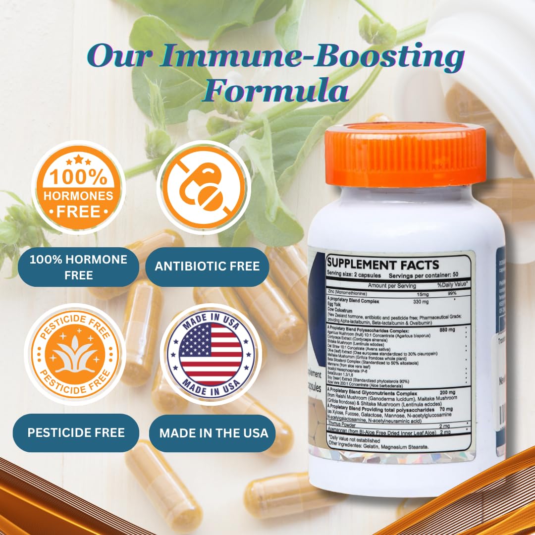 Transfer Factor Enhanced, 100 Natural Capsules, Immune Support - Transfer Factor Multi Immune from Cow Colostrum, Egg Yolk & Special Blend of Mushrooms DislafarmAu supplements