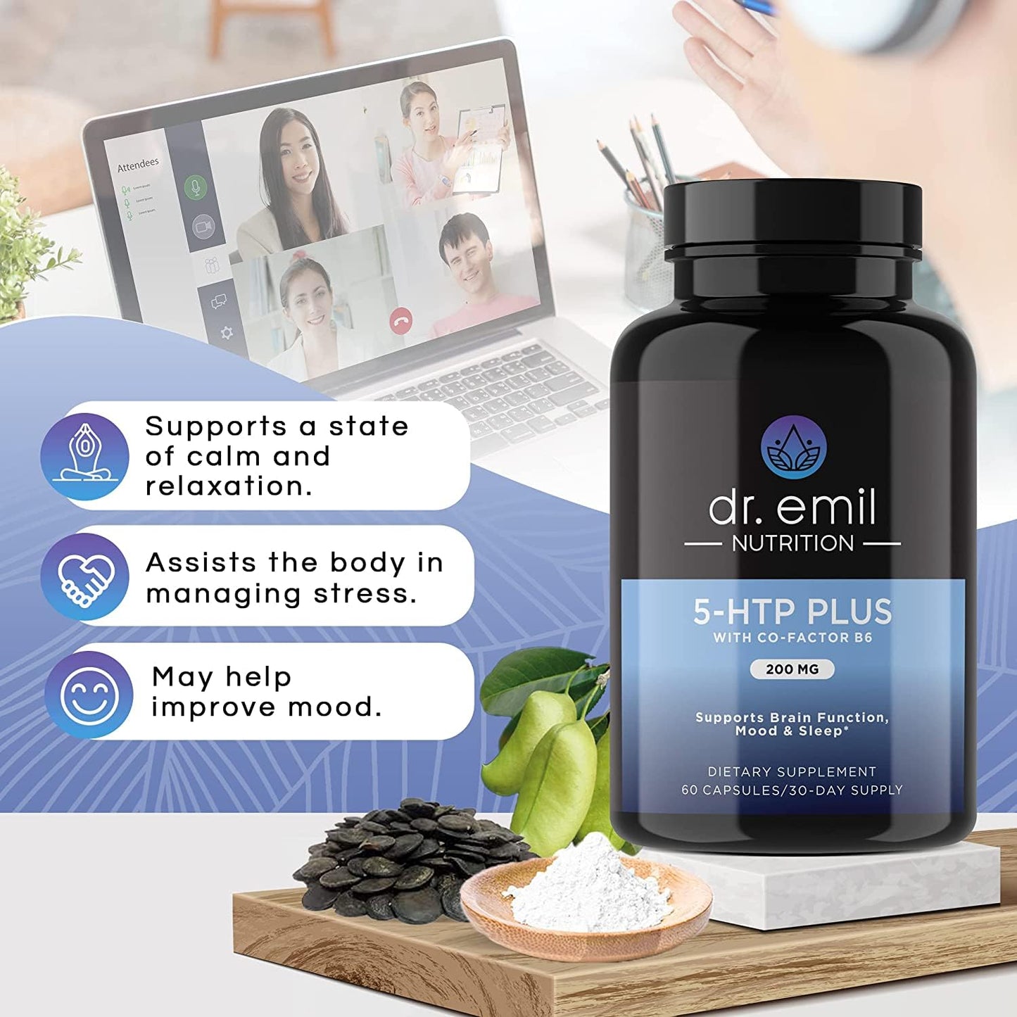 DR EMIL NUTRITION 200 MG 5-HTP Plus with SAM-e for Mood, Stress, and Sleep DR EMIL NUTRITIONUS supplements