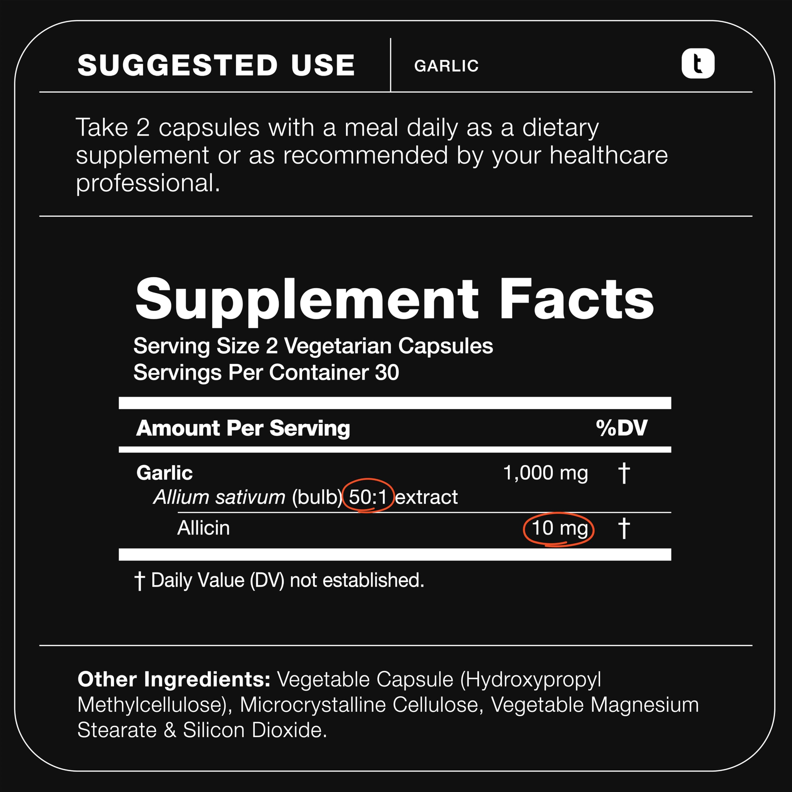 Toniiq Garlic Capsules with 10,000mcg Allicin - Odorless - 50:1 Extract for Maximum Potency - Third-Party Lab Tested - 60 Vegetarian Capsules ToniiqAu supplements