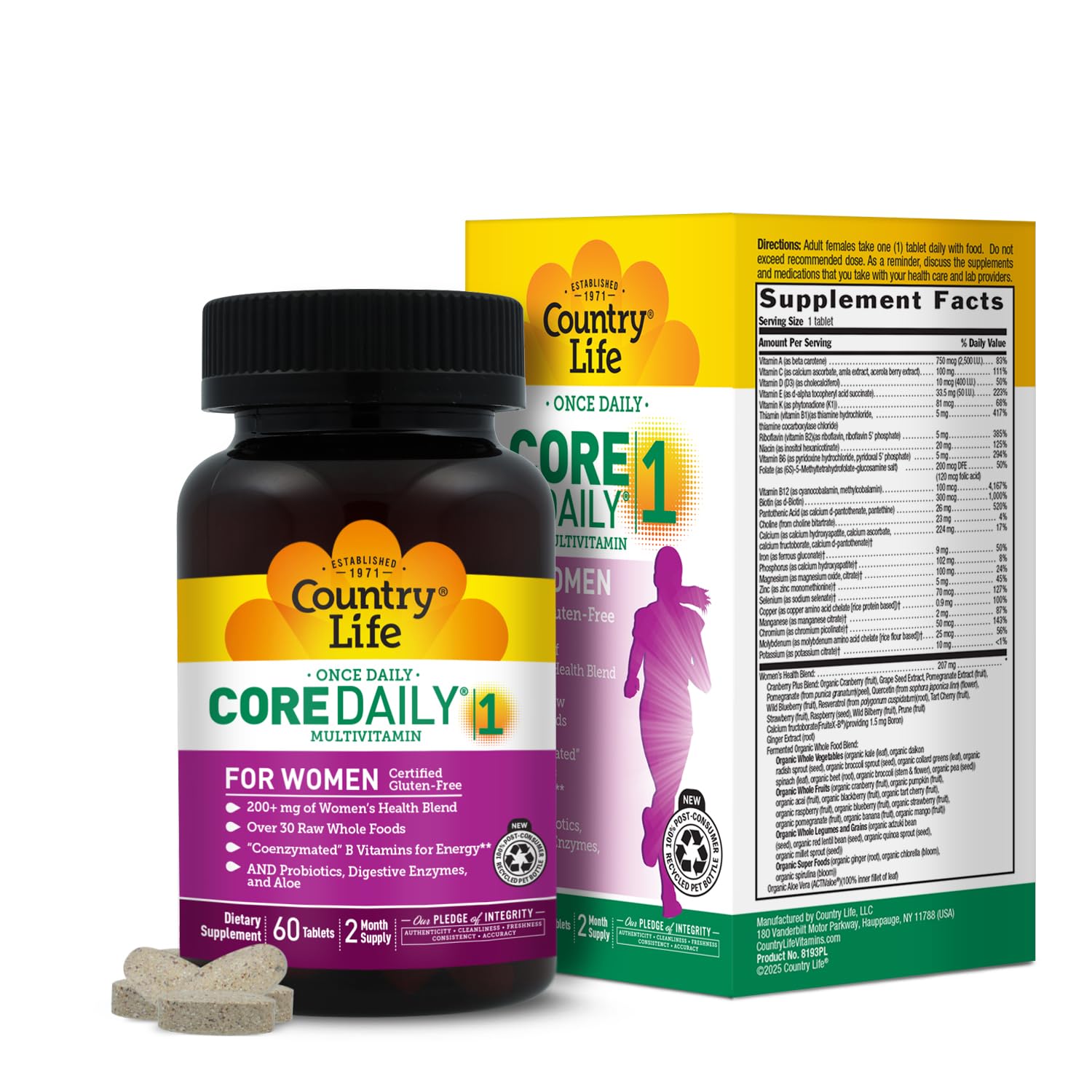 Country Life Women’s Core 1 Daily Multivitamin with Iron, Cranberry, Probiotics, and Digestive Enzymes-Certified Gluten-Free Formula for Energy, Immune Support and Complete Digestive Health,60 Tablets Country LifeAu supplements