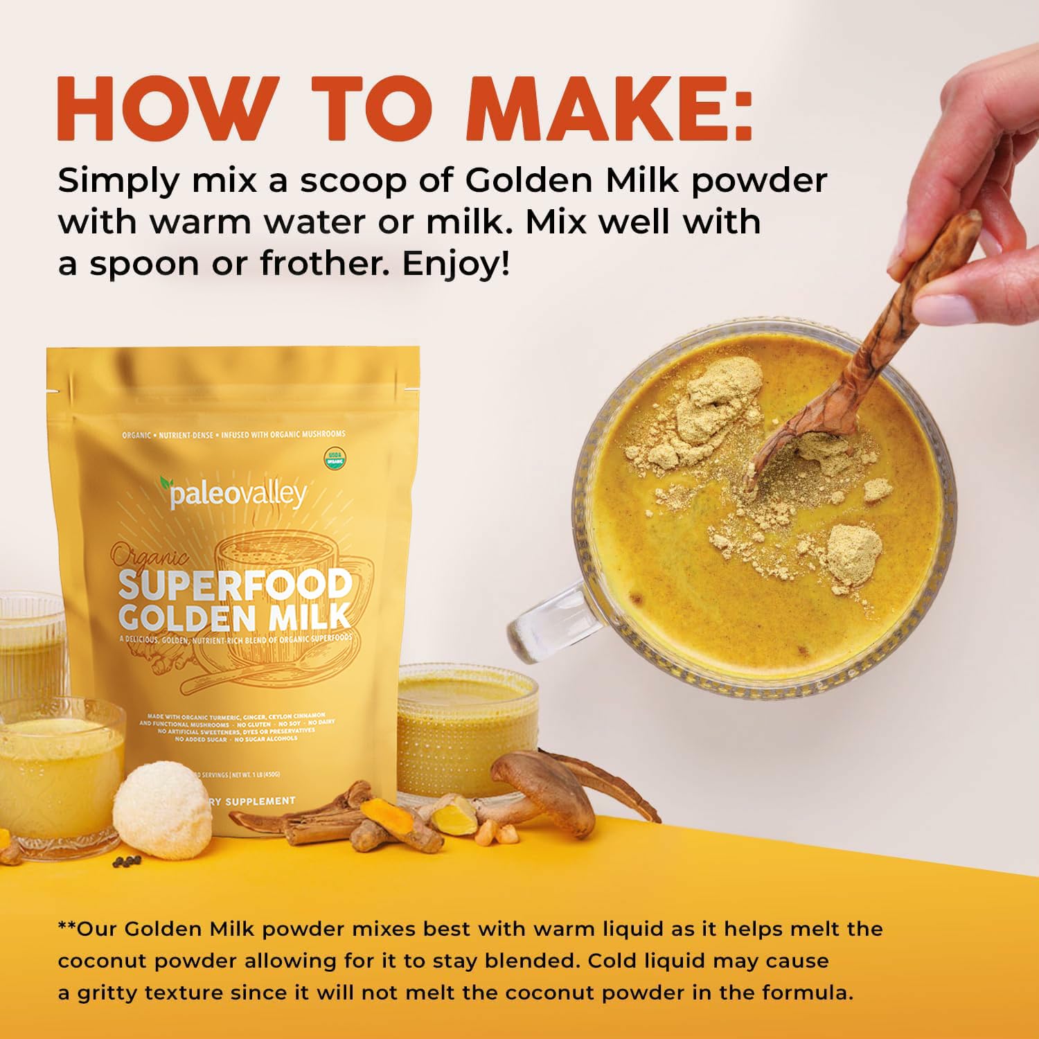Paleovalley Organic Superfood Golden Milk - Immune, Focus, Cognitive, Longevity - Turmeric, MCT-Rich Coconut Milk, Functional Mushrooms, 30 Servings PaleovalleyUS supplements
