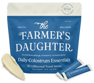 THE FARMER'S DAUGHTER Colostrum Powder | Unflavored | Gut Health & Bloating | Hair, Skin & Nails | Immunity Supplement | 30 Individual Travel Stick Packs THE FARMER'S DAUGHTERAu supplements