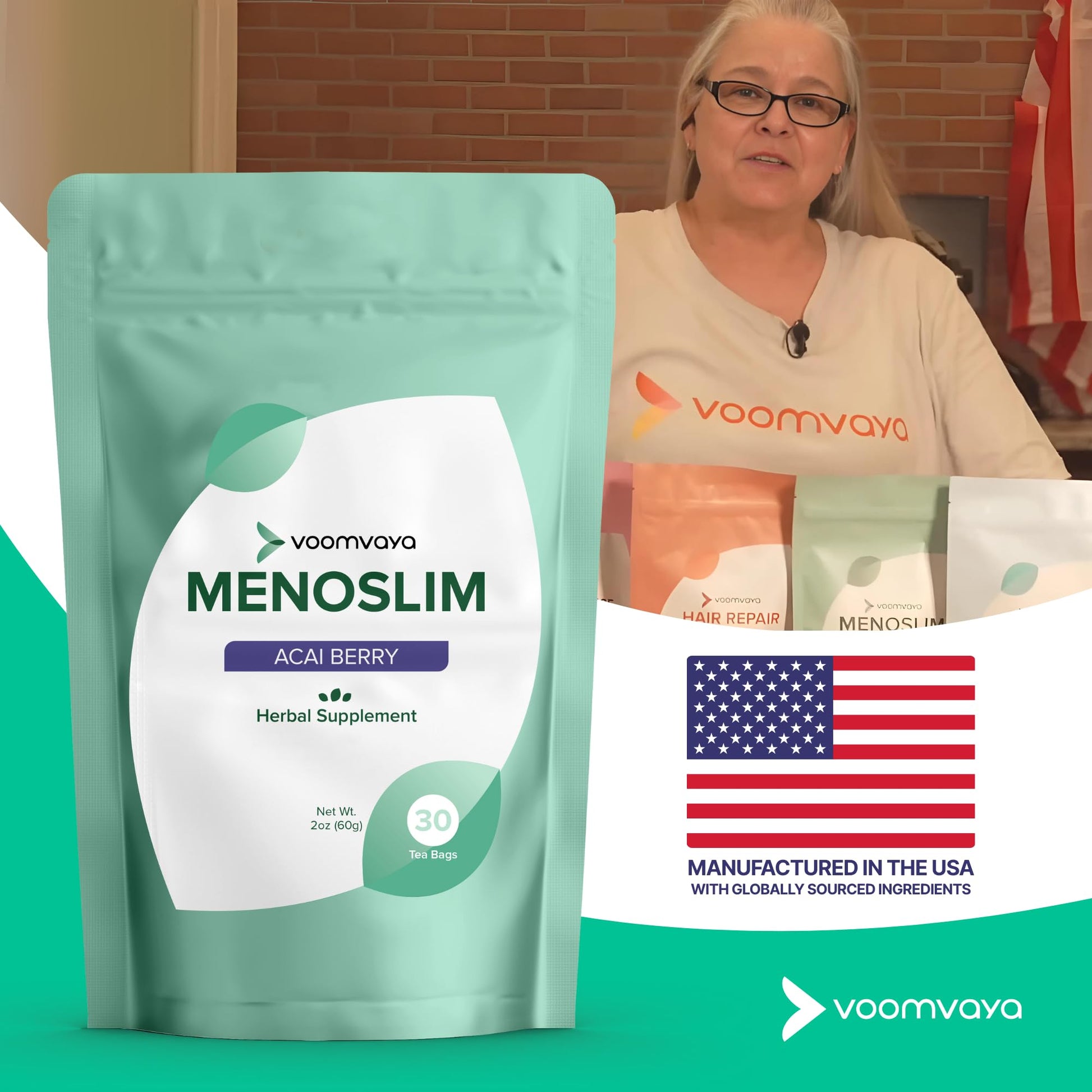 VoomVaya MenoSlim Tea – Menopause & Perimenopause Supplement for Women – Supports Healthy Metabolism & Overall Wellness – Acai Berry Flavor – 30 Tea Bags VoomVayaAu supplements