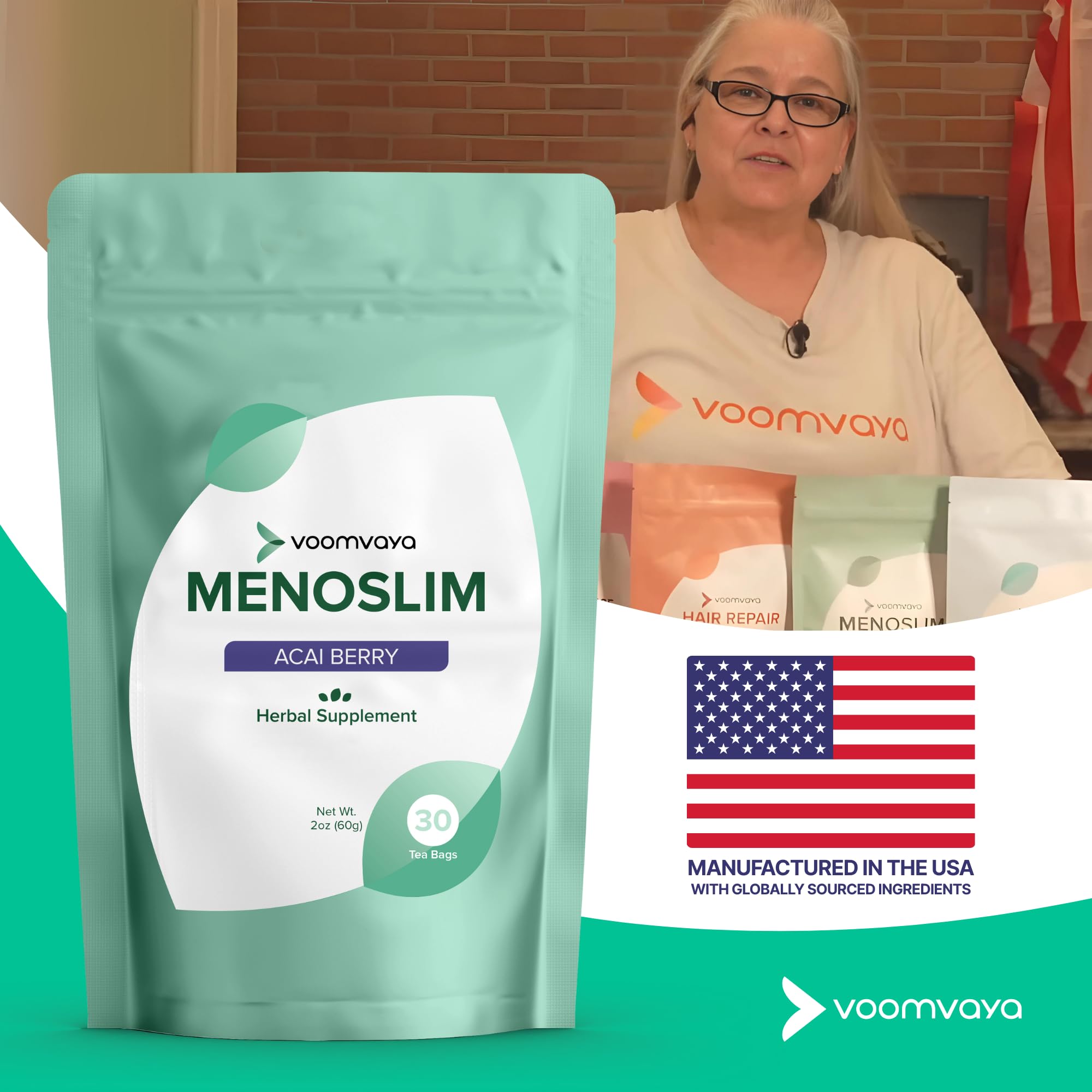 VoomVaya MenoSlim Tea – Menopause & Perimenopause Supplement for Women – Supports Healthy Metabolism & Overall Wellness – Acai Berry Flavor – 30 Tea Bags VoomVayaAu supplements