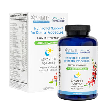 StellaLife DentaMedica Vegan Daily Multivitamin Nutritional Support for Faster Dental Surgery Recovery, VIT D3 K2 C B Zinc CoQ10 Magnesium, Healthy Bones & Gums, Non-GMO, GMP USA, 168 Capsules StellaLifeAu supplements