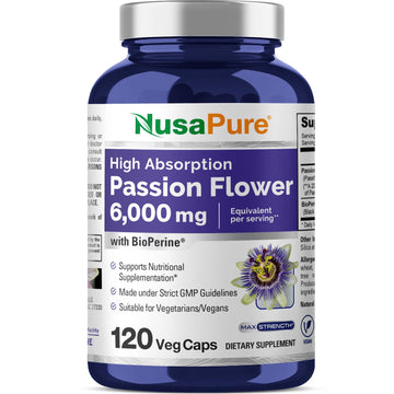 NusaPure Passion Flower 20:1 Extract, 300 mg Equivalent to 6,000mg, 120 Veggie Caps, Non-GMO, Bioperine, & Vegan Extract Supplement NusaPureAu supplements