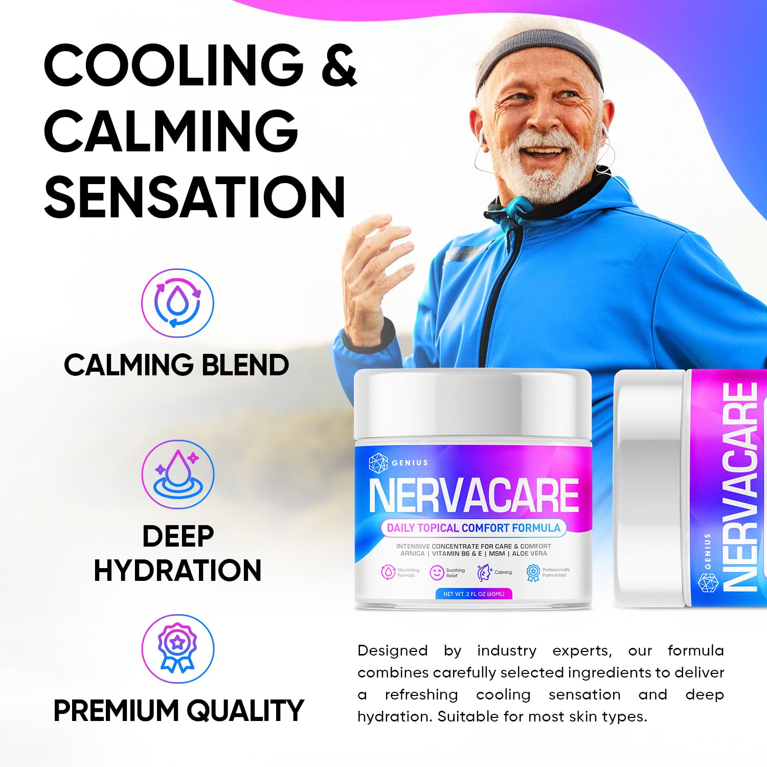 Genius Nervacare – Neuropathy Cream for Feet, Hands, Legs & Toes – Nerve Comfort Cream with Menthol, Arnica, MSM, Vitamin B6, Aloe Vera – Fast-Absorbing, Non-Greasy 2Oz GENIUS CUREAu supplements