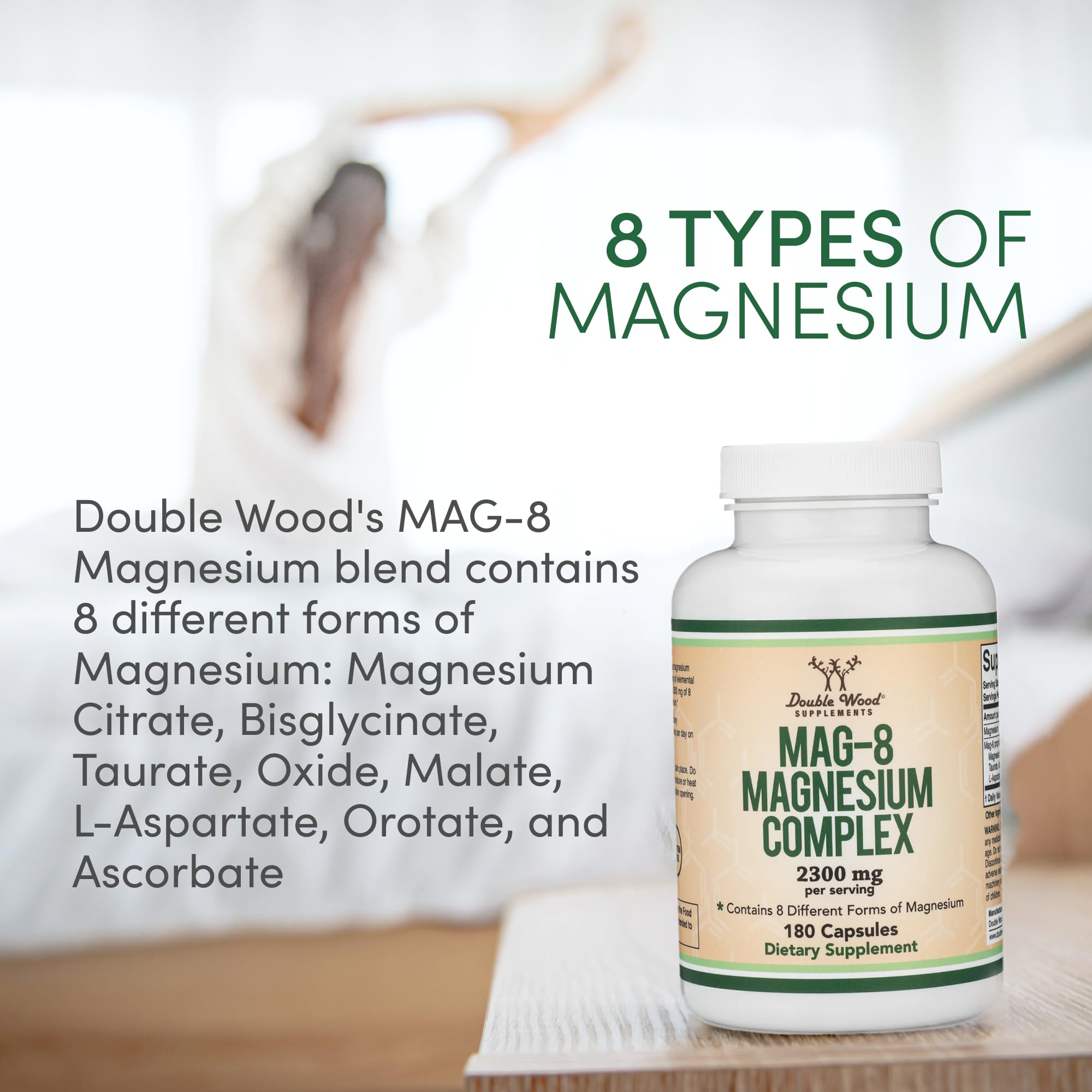 Magnesium Complex Supplement 180 Capsules (426mg Elemental Magnesium Provided by 2,300mg of Eight Different Forms of Magnesium) MAG-8 Provides 100% Daily Recommended Value of Magnesium by Double Wood Double Wood SupplementsAu supplements