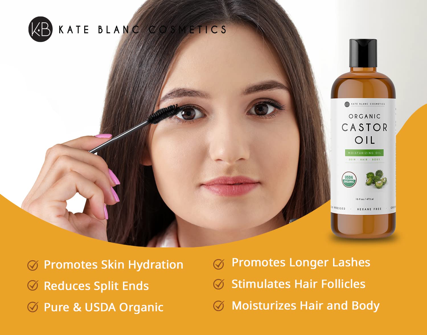 Kate Blanc Cosmetics Castor Oil 16oz - USDA Certified Organic. Cold-Pressed, 100% Pure Kate Blanc CosmeticsAu supplements