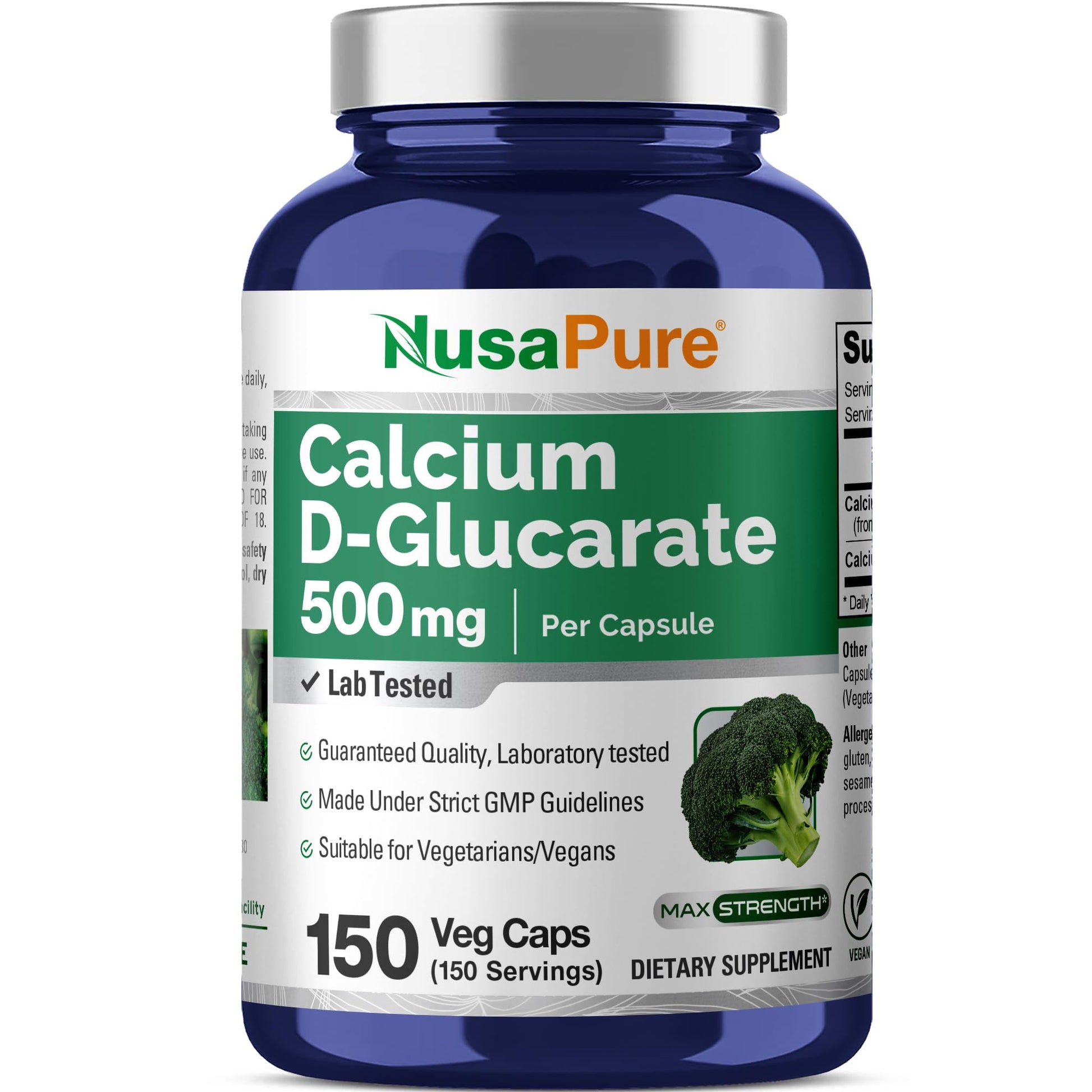 NusaPure Calcium D-Glucarate 500 mg 150 Veggie Caps, Vegan, Non-GMO, Gluten-Free NusaPureAu supplements