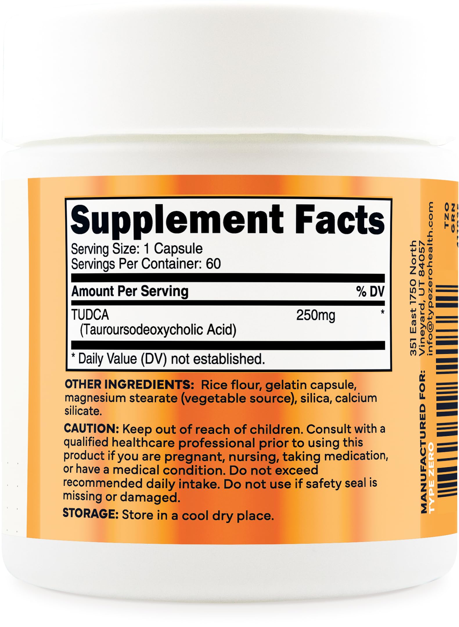 Type Zero Clean TUDCA Capsules 250mg - Pure Tauroursodeoxycholic Acid Supplement - Bile Salt Derivative - 60 Capsules, 60 Servings Type ZeroUS supplements