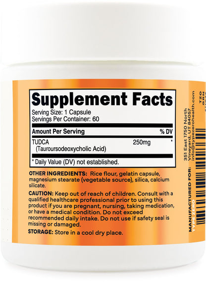Type Zero Clean TUDCA Capsules 250mg - Pure Tauroursodeoxycholic Acid Supplement - Bile Salt Derivative - 60 Capsules, 60 Servings Type ZeroUS supplements