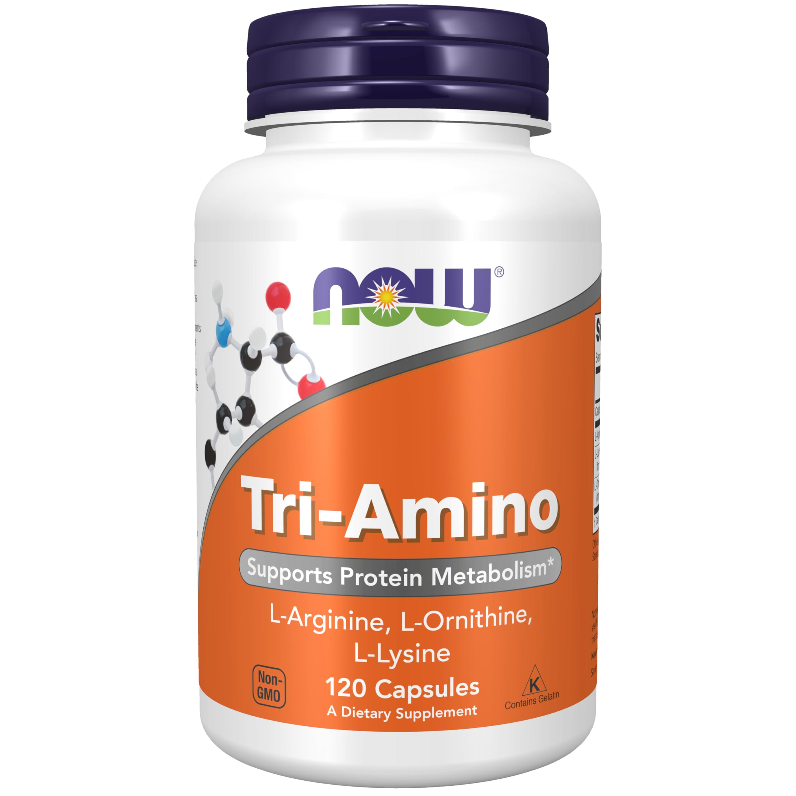 NOW Foods Supplements, Tri-Amino with L-Arginine, L-Ornithine, L-Lysine, Supports Protein Metabolism*, 120 Capsules NOW FoodsAu supplements
