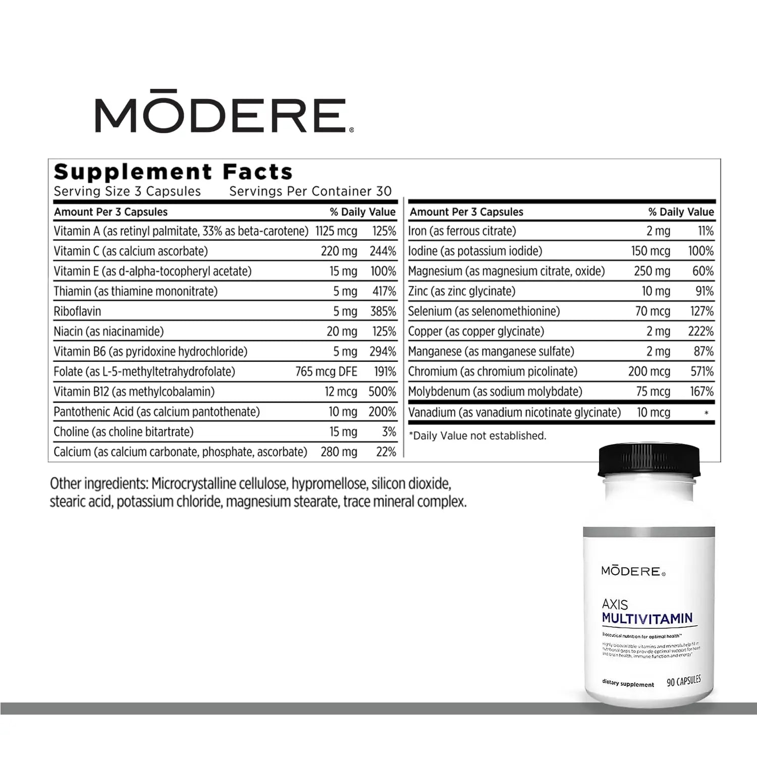 Modere Axis Multivitamin Supplement - Daily Essential Vitamins & Minerals for Overall Health and Wellness Support for Adults Immune - 90 Capsules ModereAu supplements