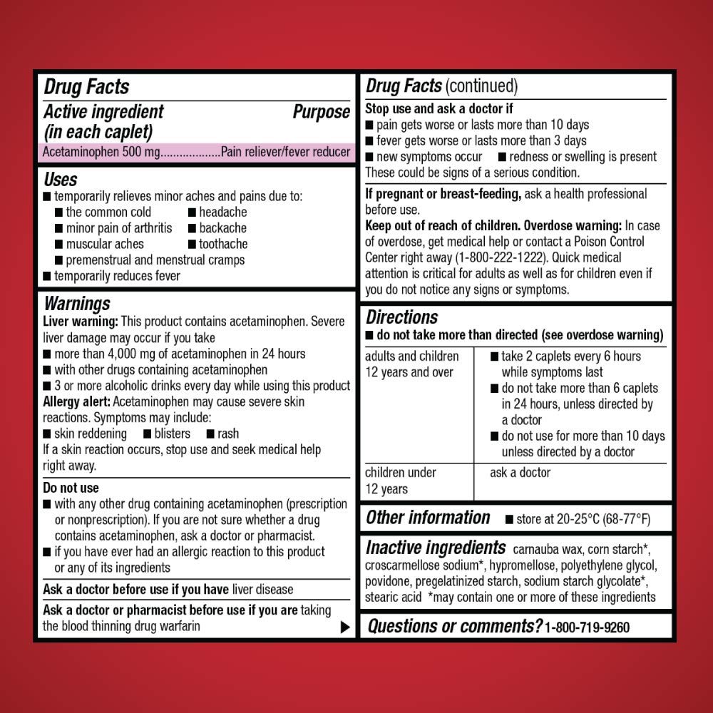 Amazon Basic Care Extra Strength Pain Relief, Acetaminophen Caplets, 500 mg, 200 Ct Amazon Basic CareUS supplements