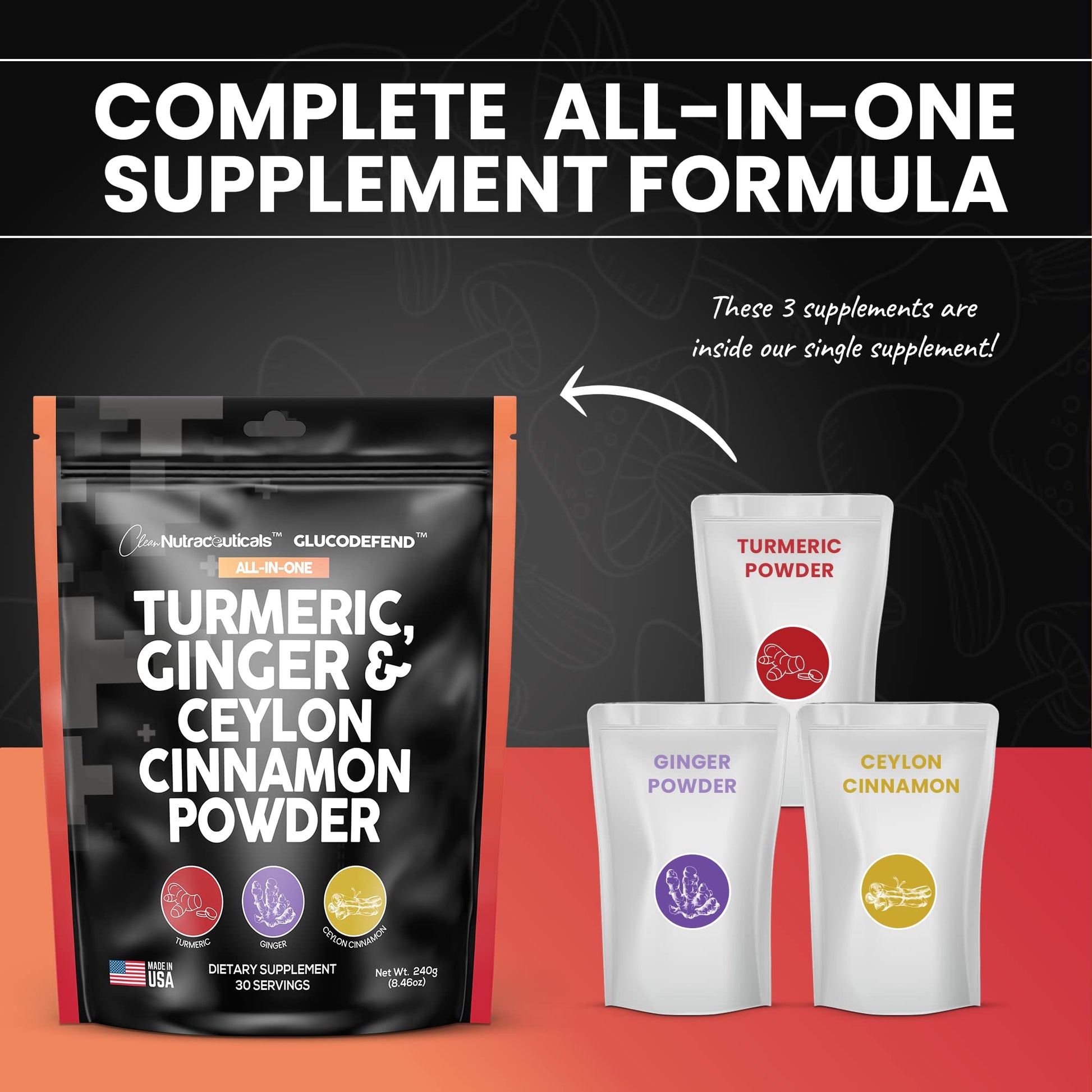 3in1 Turmeric Curcumin Ginger Root & Ceylon Cinnamon Powder Suppleme Clean NutraceuticalsUS supplements