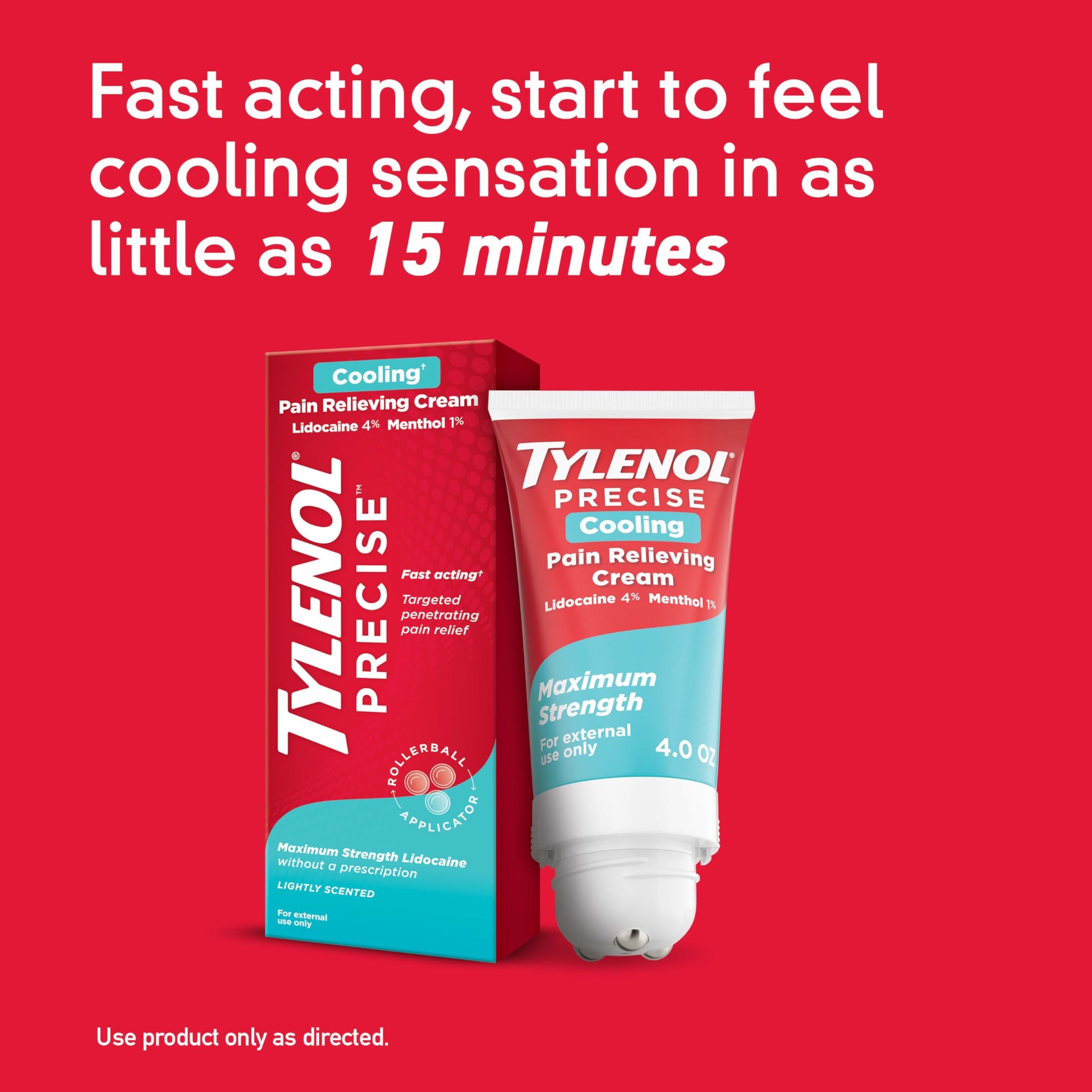 Tylenol Precise Cooling Cream, Strong Pain Relief with Fast-Acting Sensation, 4% Lidocaine, 1% Menthol, Maximum OTC Strength Relief for Back, Muscle & Joint, Numbing Cream Rollerball Applicator, 4 oz TylenolAu supplements