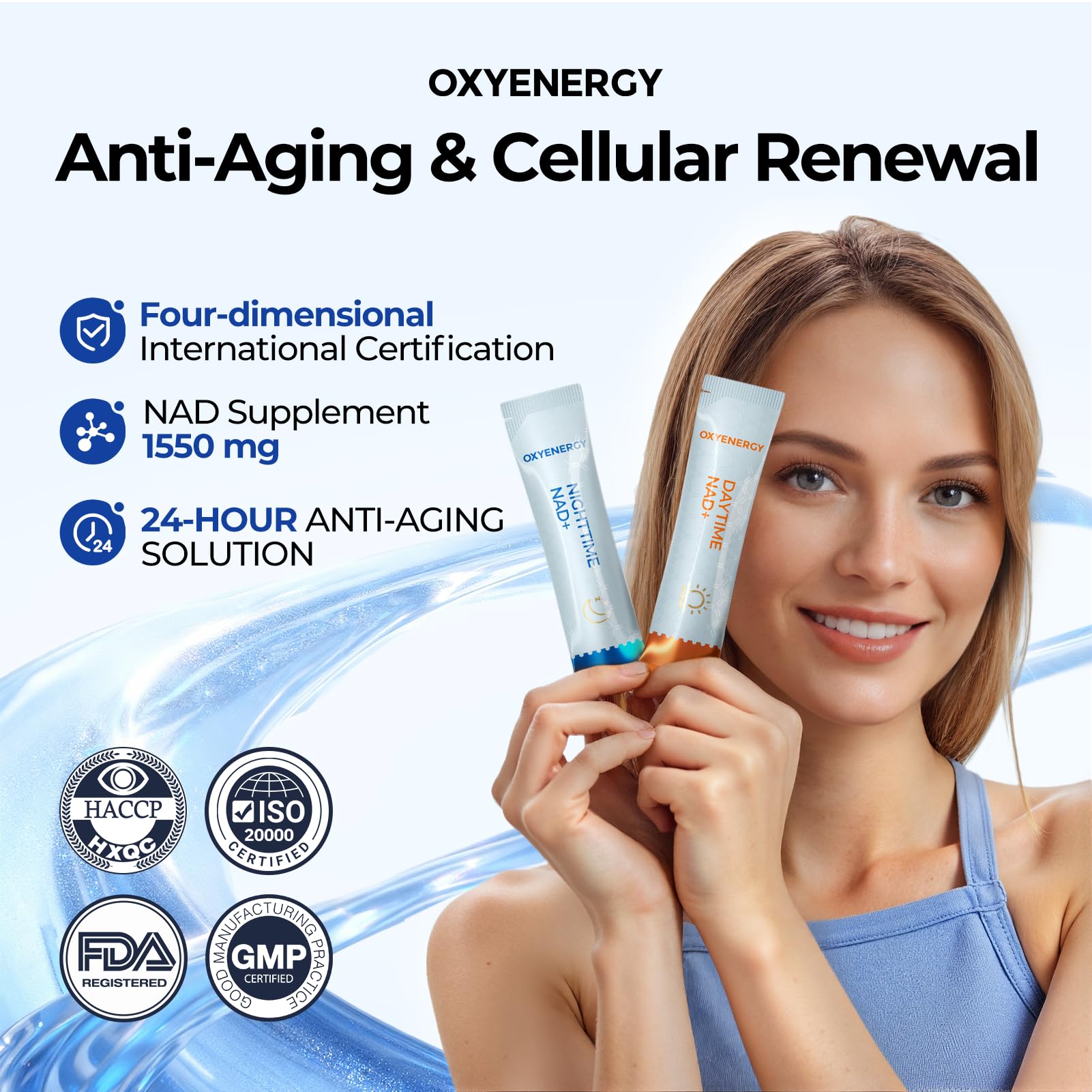 OxyEnergy NAD Supplement 1550 mg-Daytime Nicotinamide Riboside + Nighttime L-Tryptophan with Resveratrol, Glutathione, PQQ, 24-Hour Nonstop Energy, Anti-Aging & Cellular Renewal, 28 Packets OxyEnergyAu supplements