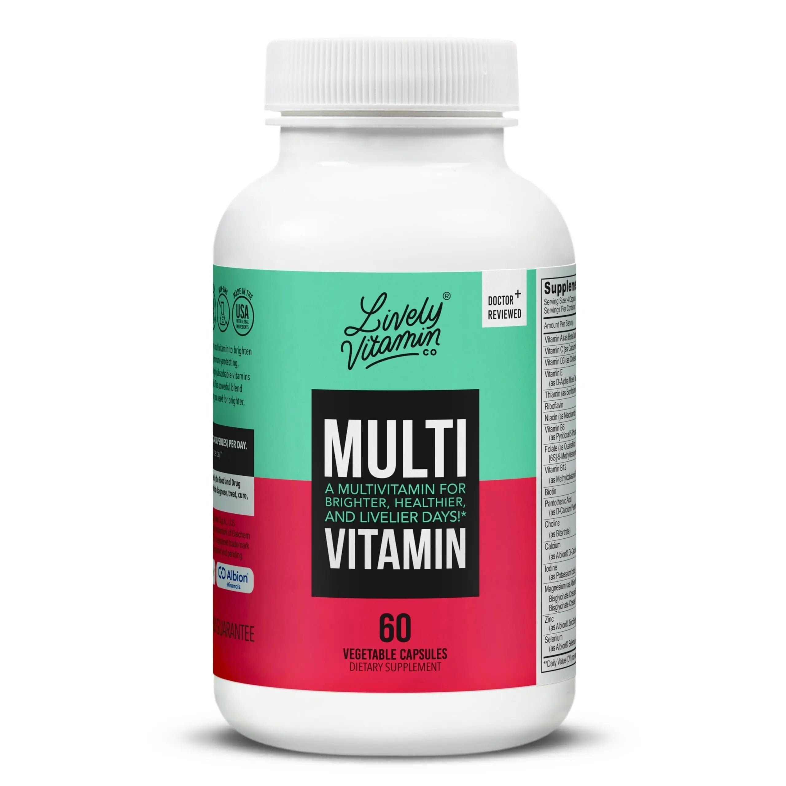 LIVELY VITAMIN CO. Multivitamin - 37 Vitamins Minerals and Extracts - Energy - Memory - Immune Function - Heart- Brain - Focus - Mood - Antioxidants - Dairy Gluten Soy Free - 60 Vegetarian Capsules LIVELY VITAMIN COAu supplements