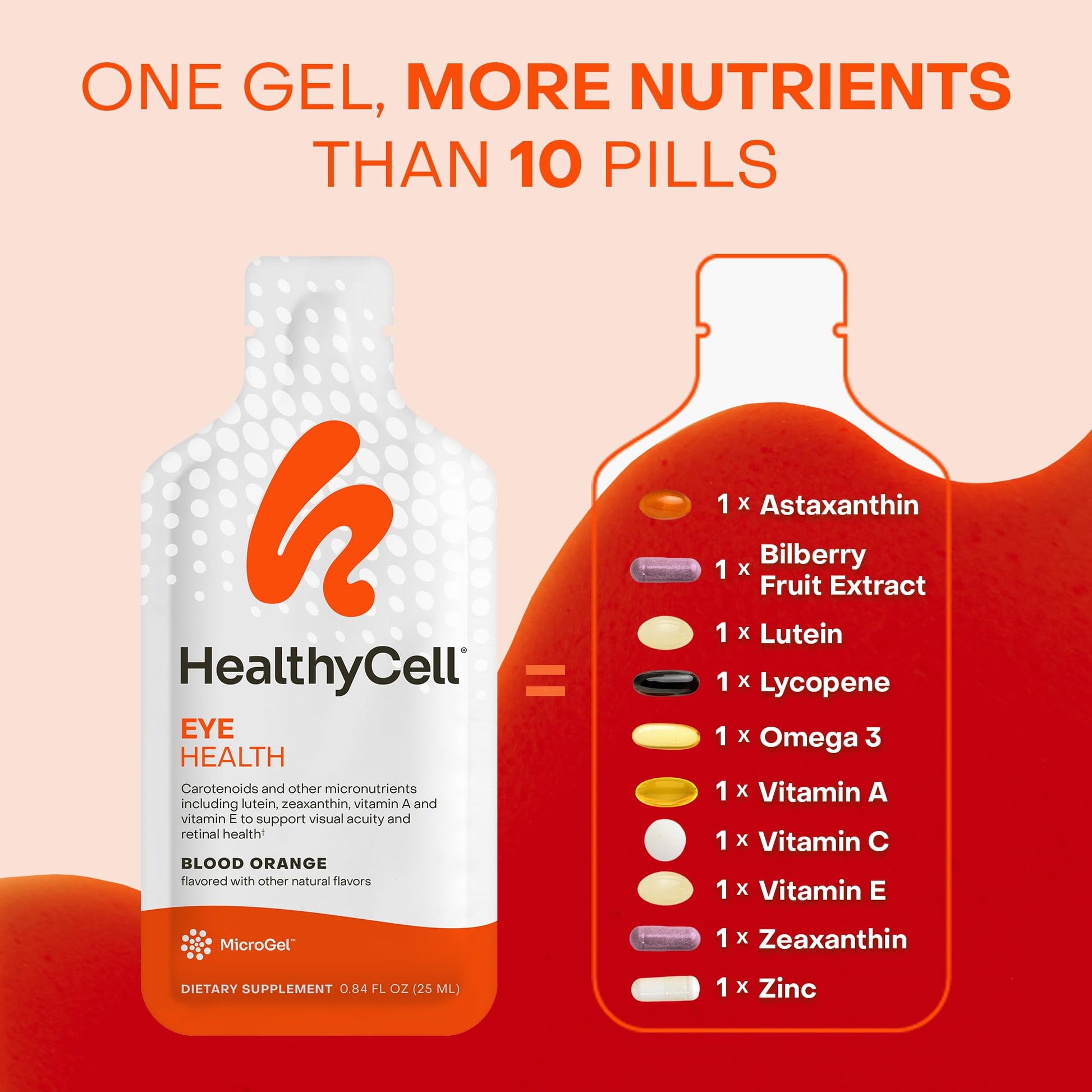 Healthycell Eye Health Daily Liquid Supplement - Eye Vitamins & Minerals with Lutein, Zeaxanthin, Astaxanthin & Beta Carotene for Sight Care & Macular Support - 30 Gel Packs HealthycellAu supplements
