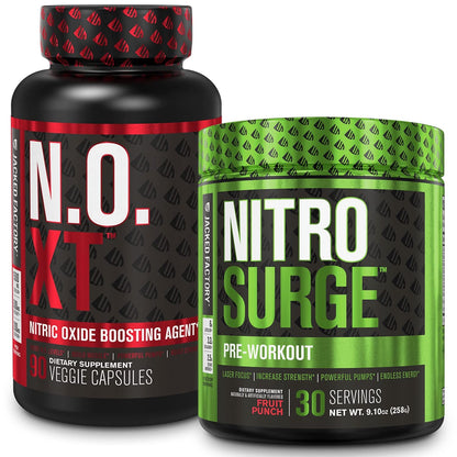 Jacked Factory Nitrosurge Pre-Workout in Fruit Punch & N.O. XT Nitric Oxide Booster Jacked FactoryUS supplements