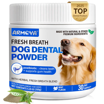 Dog Teeth Cleaning Powder - Dental Powder for Dogs Teeth - Plaque Removal - Supports Gum Health - Tartar Remover with Natural Herb Blend and Postbiotics 30 Day Supply - Mint Flavor ARMOYAAu supplements