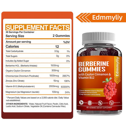 Berberine Gummies 1600mg with Ceylon Cinnamon Sugar Free High Potency Berberine EdmmyliyUS supplements