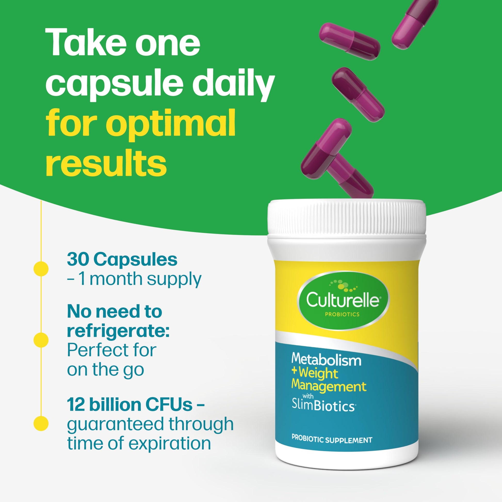Culturelle Metabolism + Weight Management with SlimBiotics® Probiotic Capsules – 30 Count – Helps Safely Manage Weight - Promotes Healthy Metabolism and Physical & Mental Energy CulturelleAu supplements