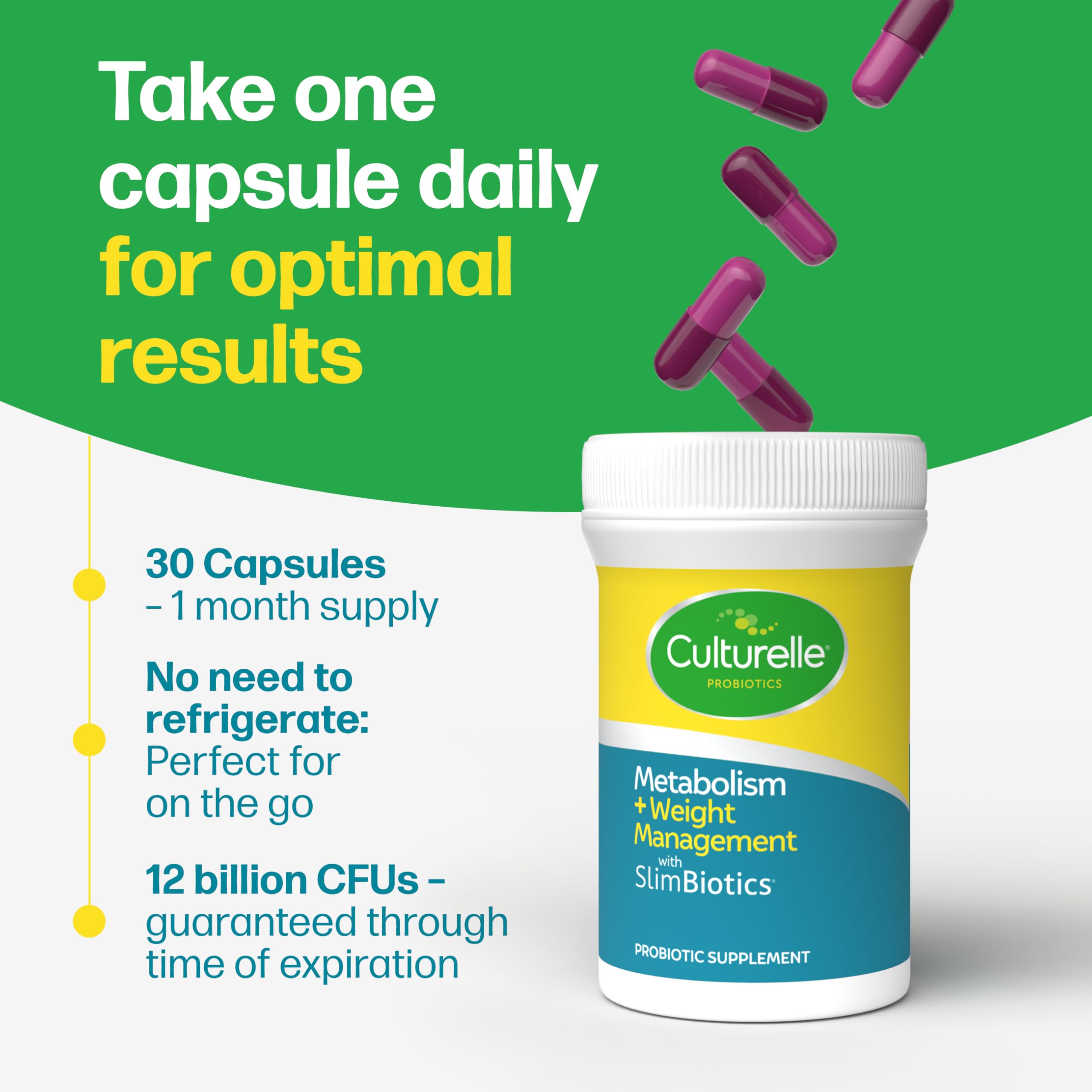 Culturelle Metabolism + Weight Management with SlimBiotics® Probiotic Capsules – 30 Count – Helps Safely Manage Weight - Promotes Healthy Metabolism and Physical & Mental Energy CulturelleAu supplements