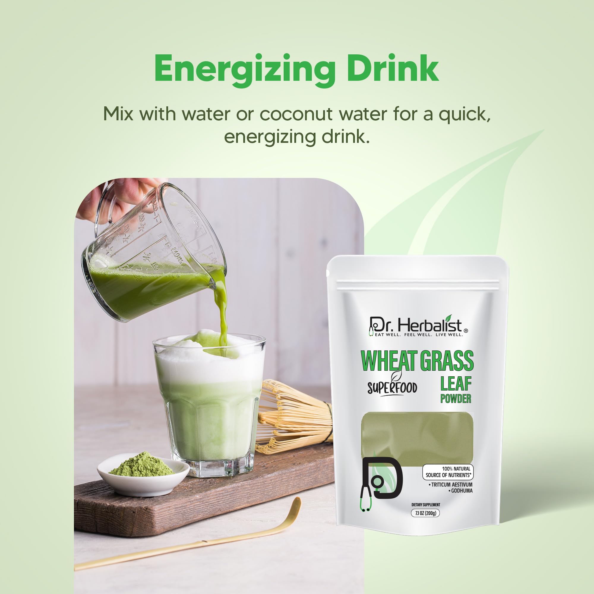 Dr. HERBALIST Wheatgrass Powder 200g - Pure Triticum Aestivum with Chlorophyll Iron & Vitamins A C E | Supports Daily Greens Detox & Nutrient Density* | Halal Dr. HERBALISTAu supplements