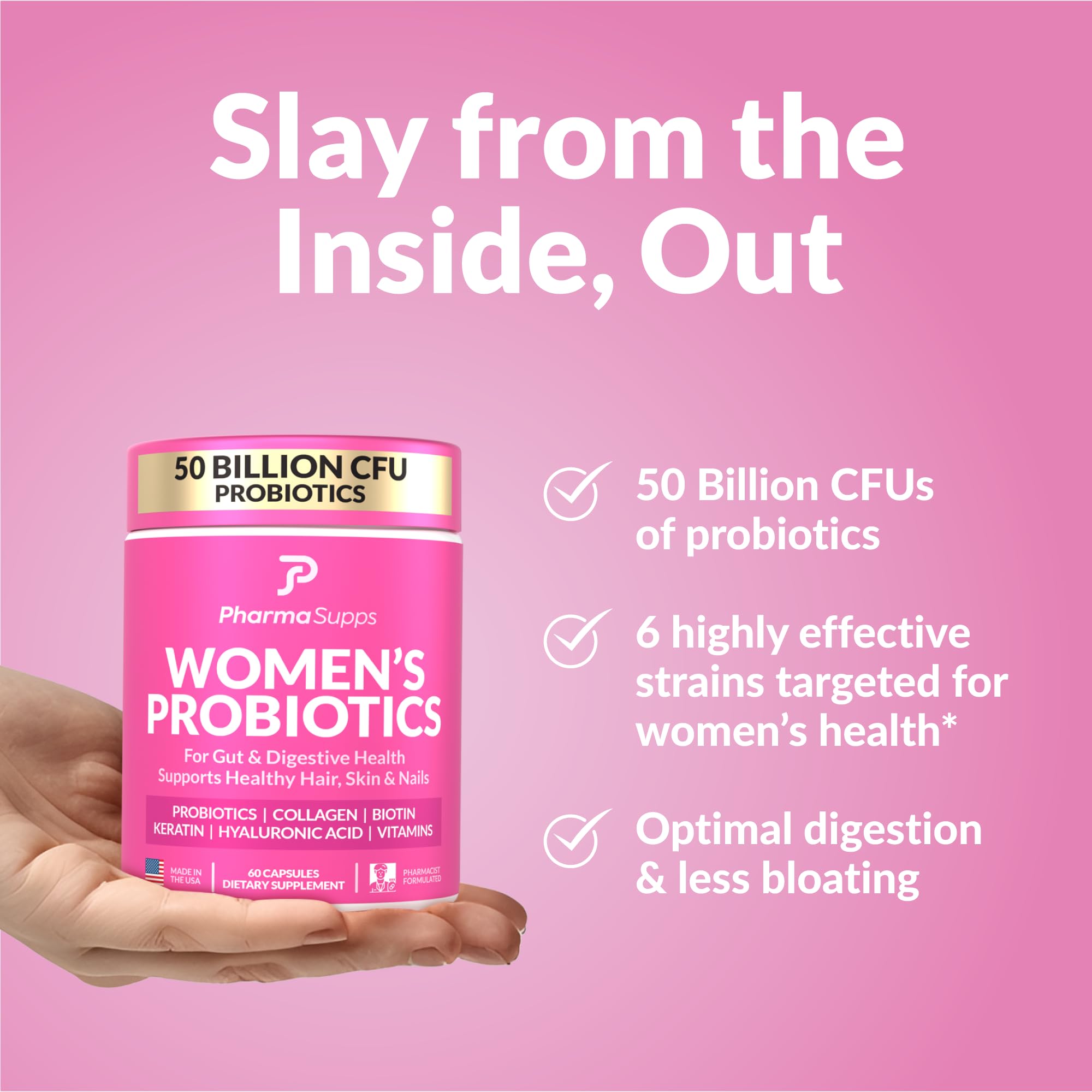 ADVANCED Women's Probiotics for Gut Health - Hair, Skin, & Nails Vitamins Support - 50 Billion CFU w/ Collagen, Biotin & Keratin - Probiotic Supplement for Digestive Health & Bloating Relief, USA-Made PharmaSuppsAu supplements