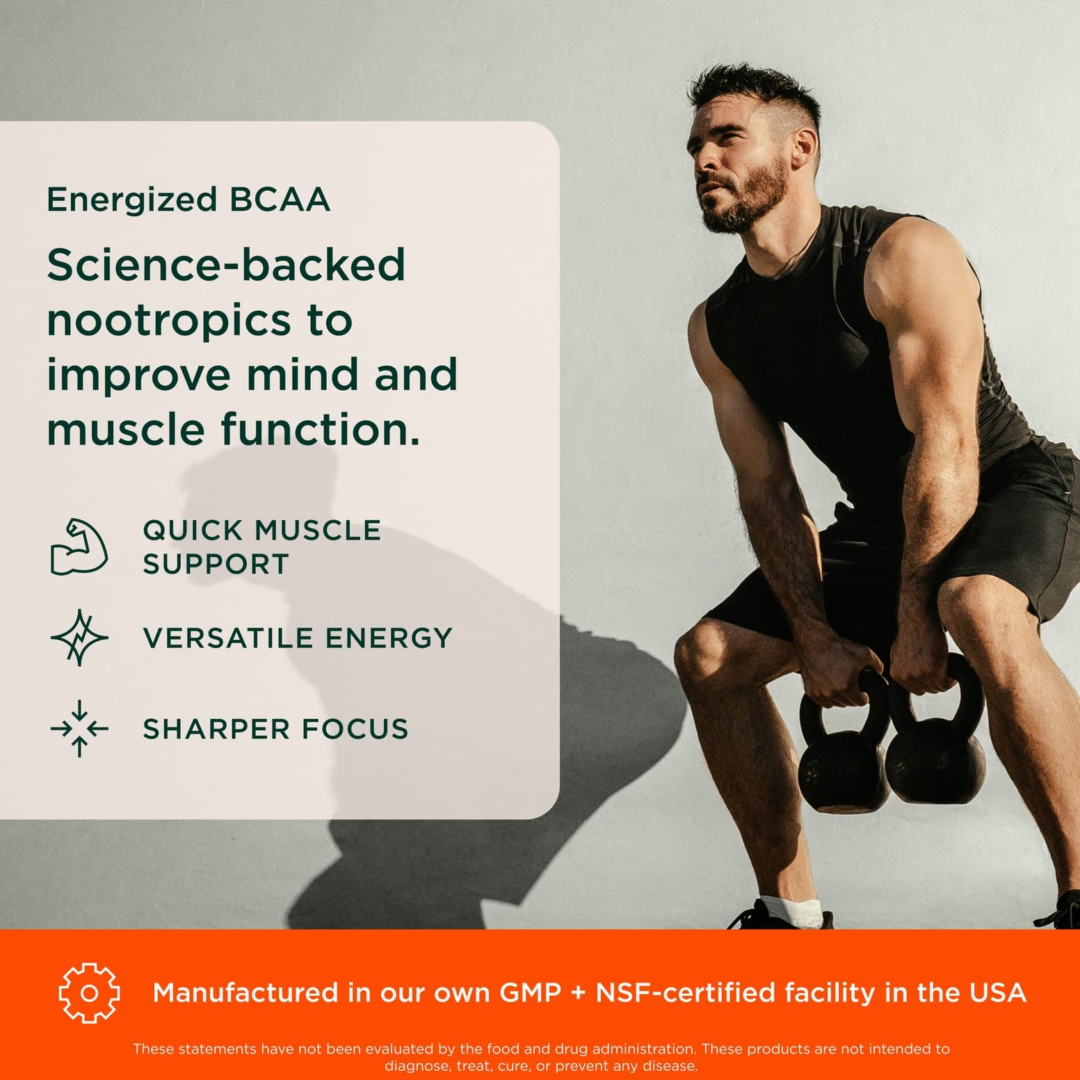 Genius BCAA Powder - 5g Vegan BCAAs L-Glutamine, Cognizin & Rhodiola Muscle Recovery Energy Support 100mg Caffeine Pre, Intra, Post-Workout Nootropic Supplement for Focus & Performance - Orange The Genius BrandUS supplements