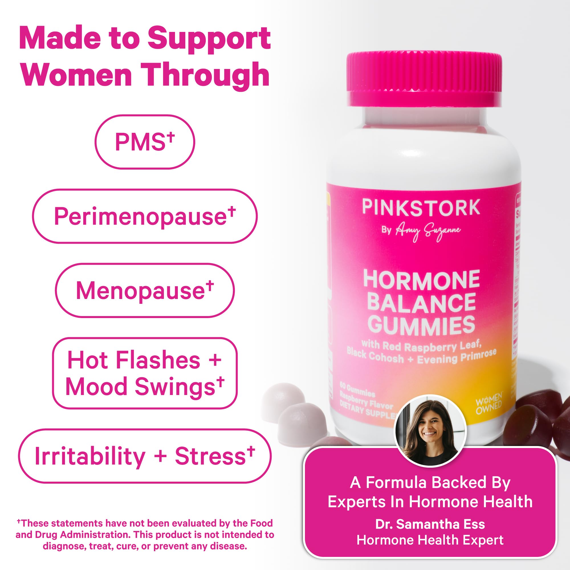 Pink Stork Hormone Balance Gummies for Women – PMS, Menopause & Estrogen Support – Mood, Bloating, Hot Flashes & Energy – Red Raspberry Leaf, Black Cohosh, Primrose – 60 Vegan Gummies Pink StorkAu supplements