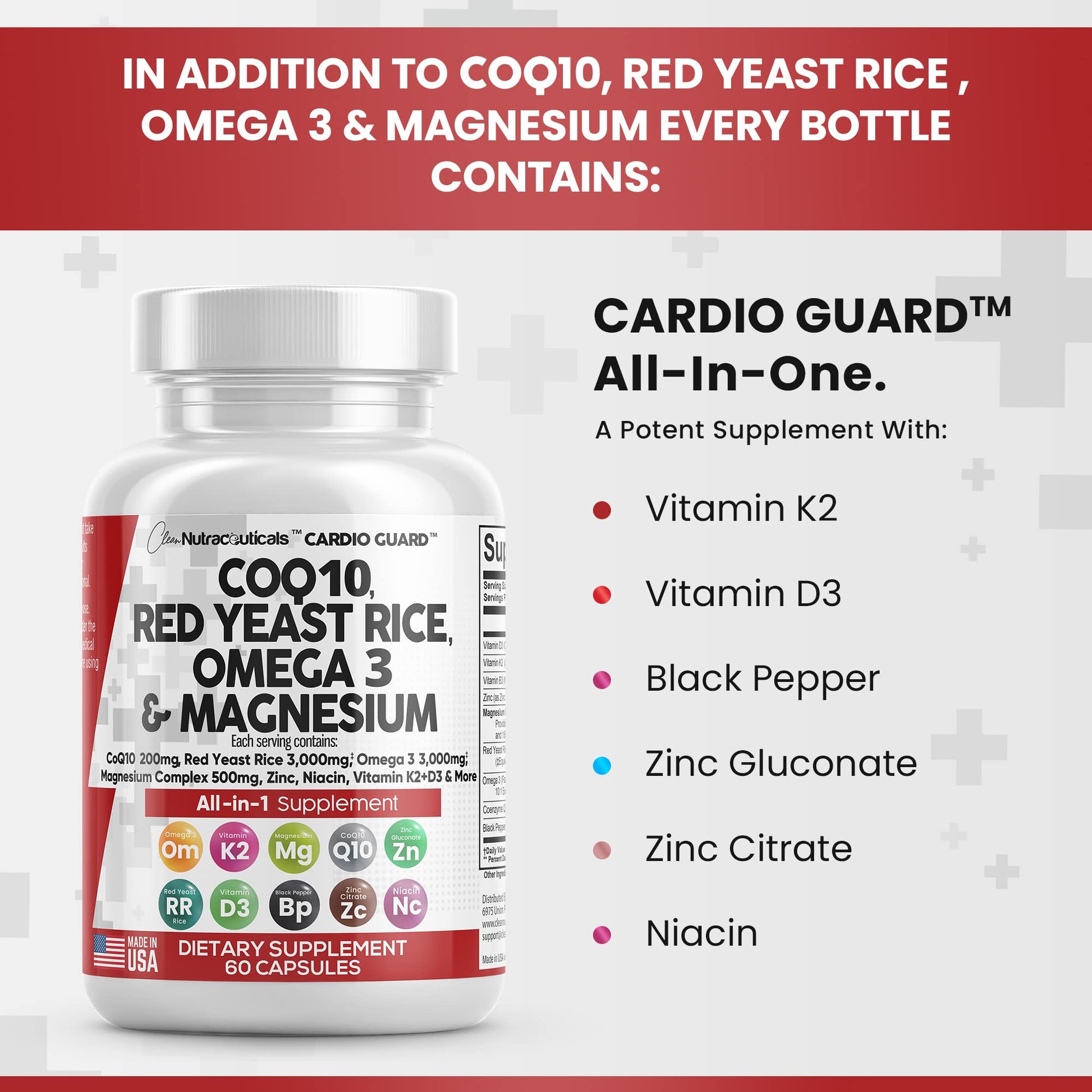 COQ10 200mg Red Yeast Rice 3000mg Omega 3 3000mg Magnesium Clean NutraceuticalsAu supplements