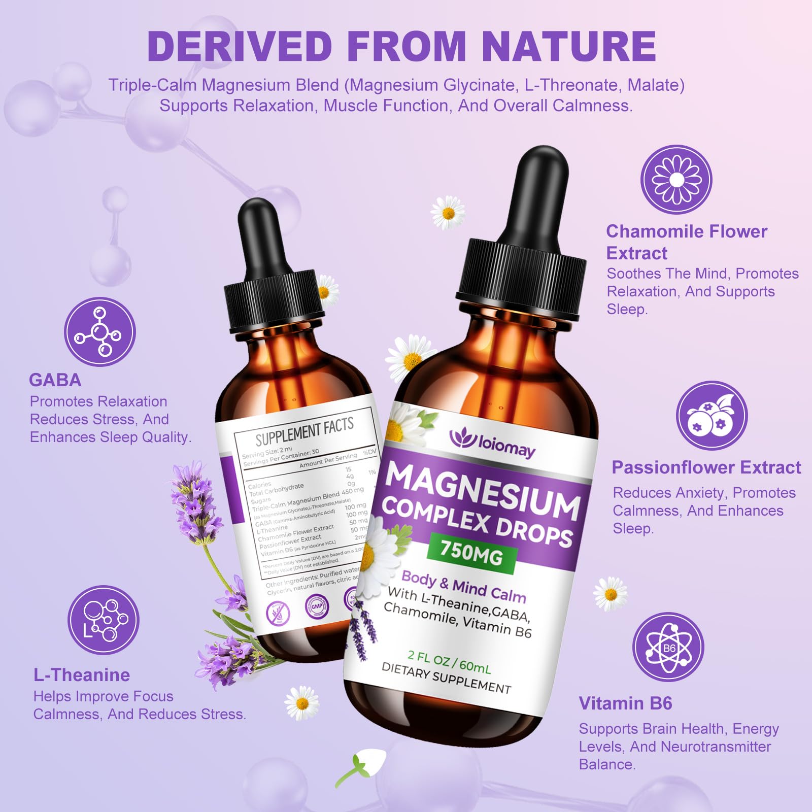 Magnesium Glycinate Liquid Drops for Women & Men, Triple Calm Magnesium Complex Supplement with L-Threonate, Malate, L-Theanine for Kids Adults Calm, Sleep & Mood, Sugar-Free, Natural Flavor, 2 fl oz loiomayAu supplements