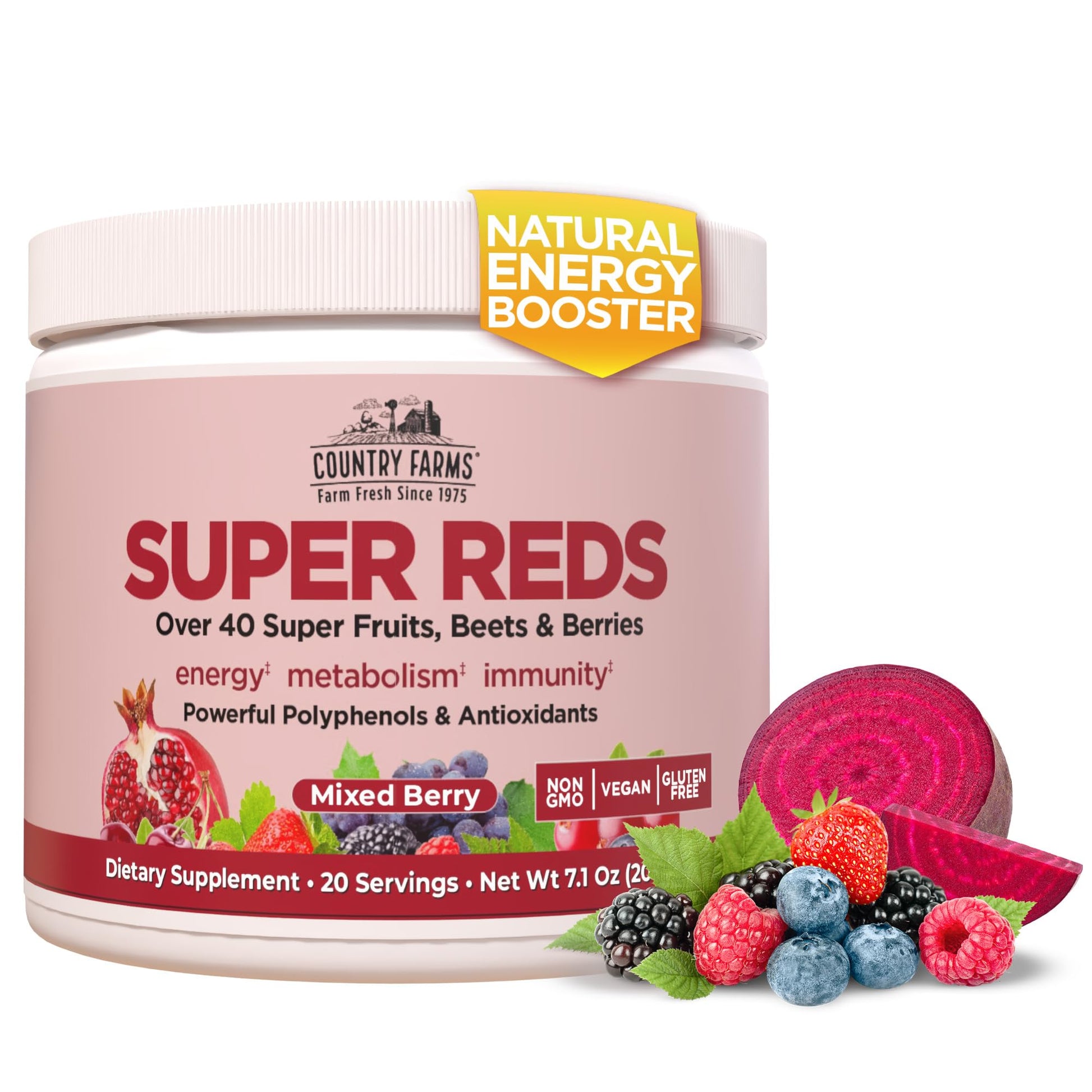 COUNTRY FARMS Super Reds, Energizing Polyphenol Superfood, 48 Super Fruits and Berries, Powerful Antioxidants and Polyphenols, Supports Energy, 20 Servings, Mixed Berry Flavor Country FarmsAu supplements