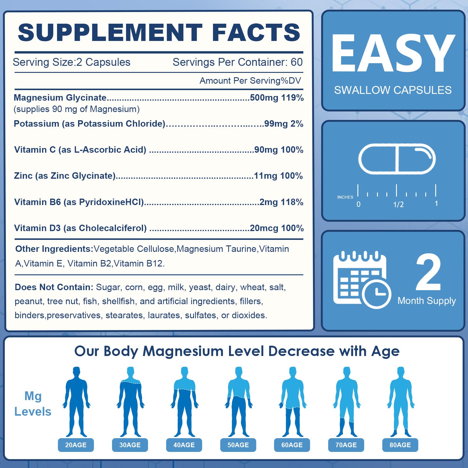 NATURE TARGET Magnesium Glycinate 500mg, Chelated Magnesium with Zinc & Vitamin D3 for Muscle, Nerve & Bone, Support Heart Health & Leg Cramp, Strength Immune System - 120 Capsules NATURE TARGETAu supplements